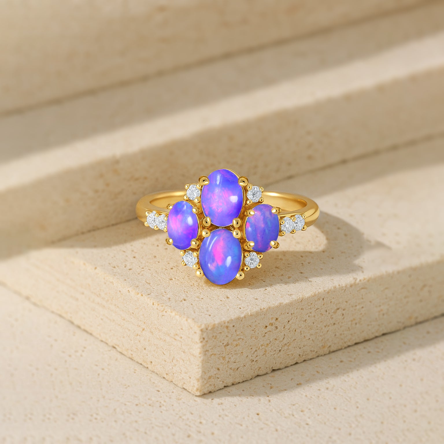 Oval Lavender Opal Cluster Ring in Sterling Silver Elegant 6x4mm Gem