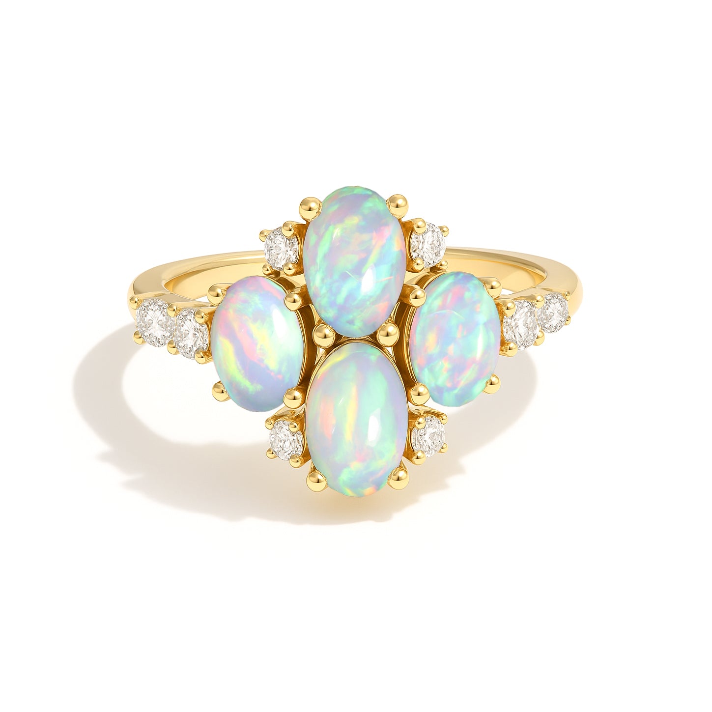Oval White Opal Cluster Ring in Sterling Silver Elegant 6x4mm Gem