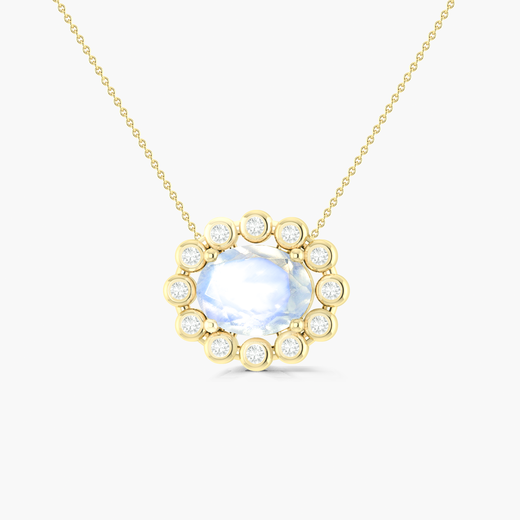 Halo Chain Pendant Necklace with Natural Moonstone & White Zircon