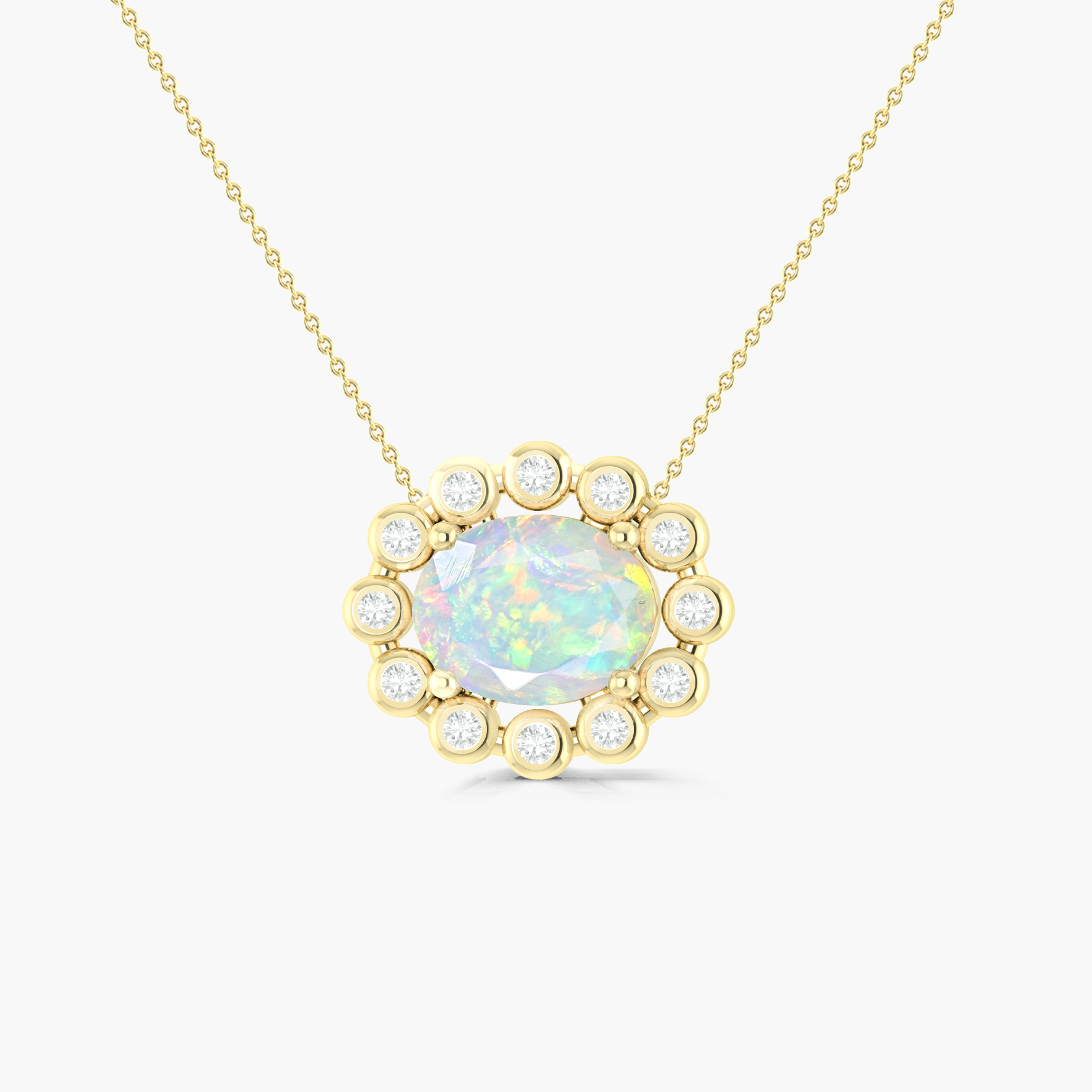 Halo Chain Pendant Necklace with Natural White Opal & Zircon