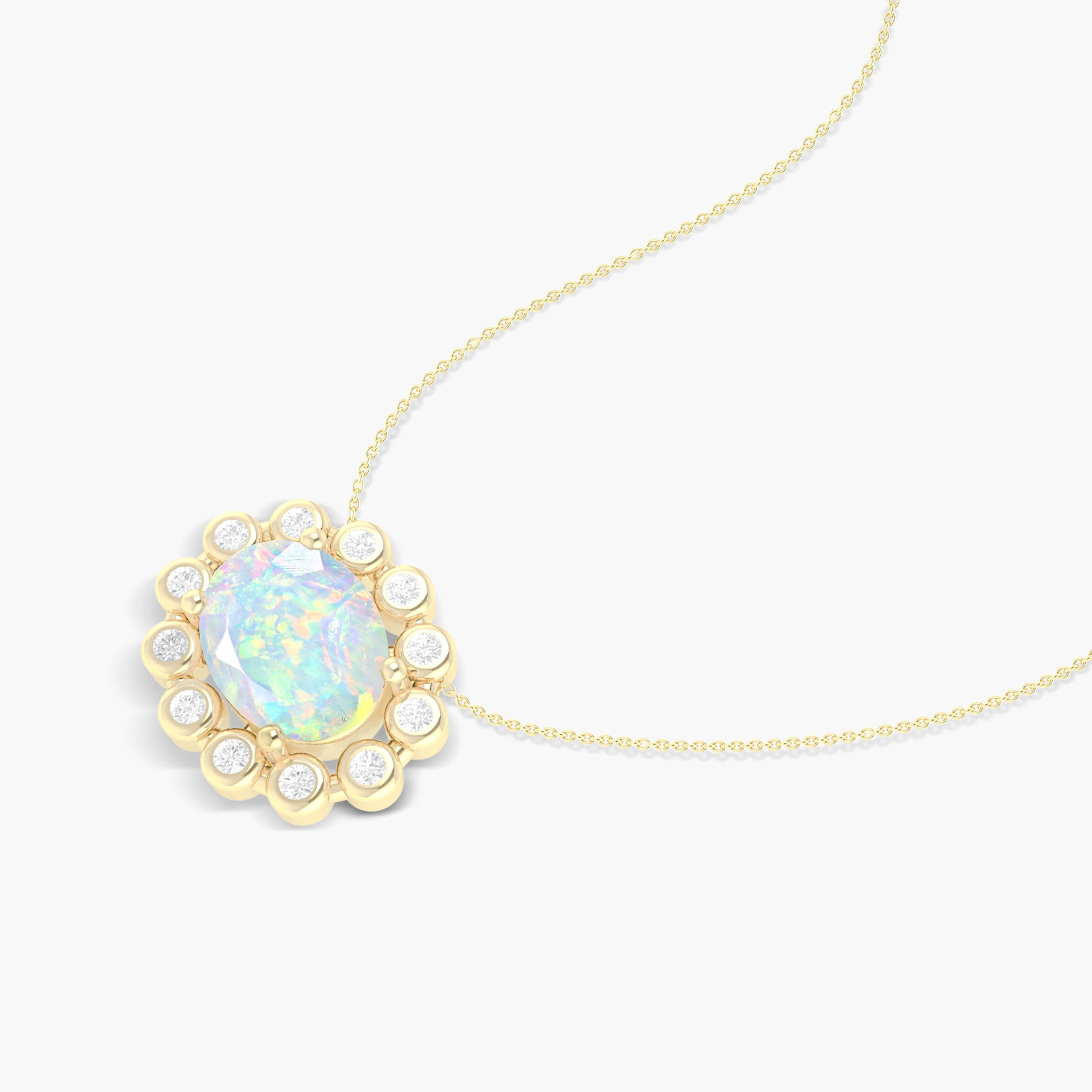 Elegant 925 Silver White Opal Oval Halo Pendant Necklace, 1.20 Ct