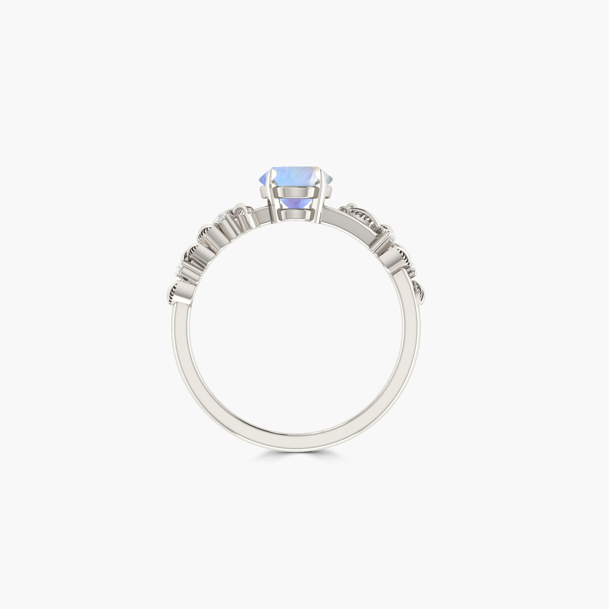 8X6 MM Oval Shape Natural Moonstone Leaf Style Solitaire Ring