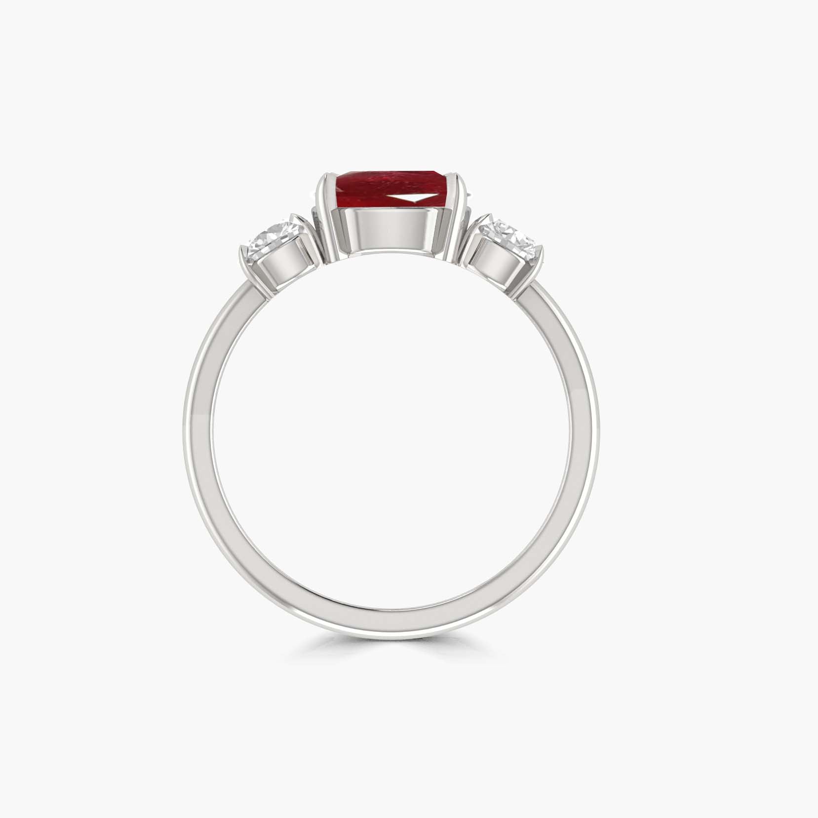 Natural Ruby Pear Shape with Zircon Three Stone Statement Ring