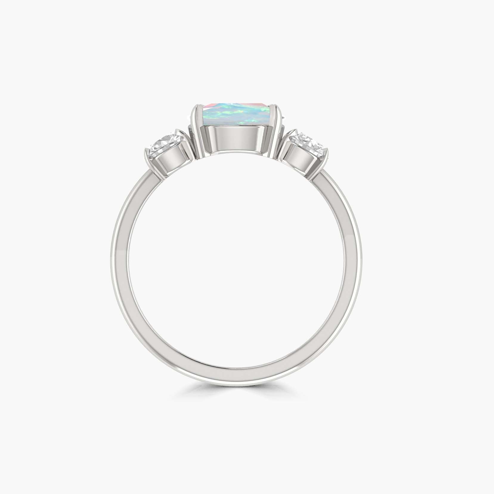Natural White Opal Pear Shape with Zircon Three Stone Statement Ring