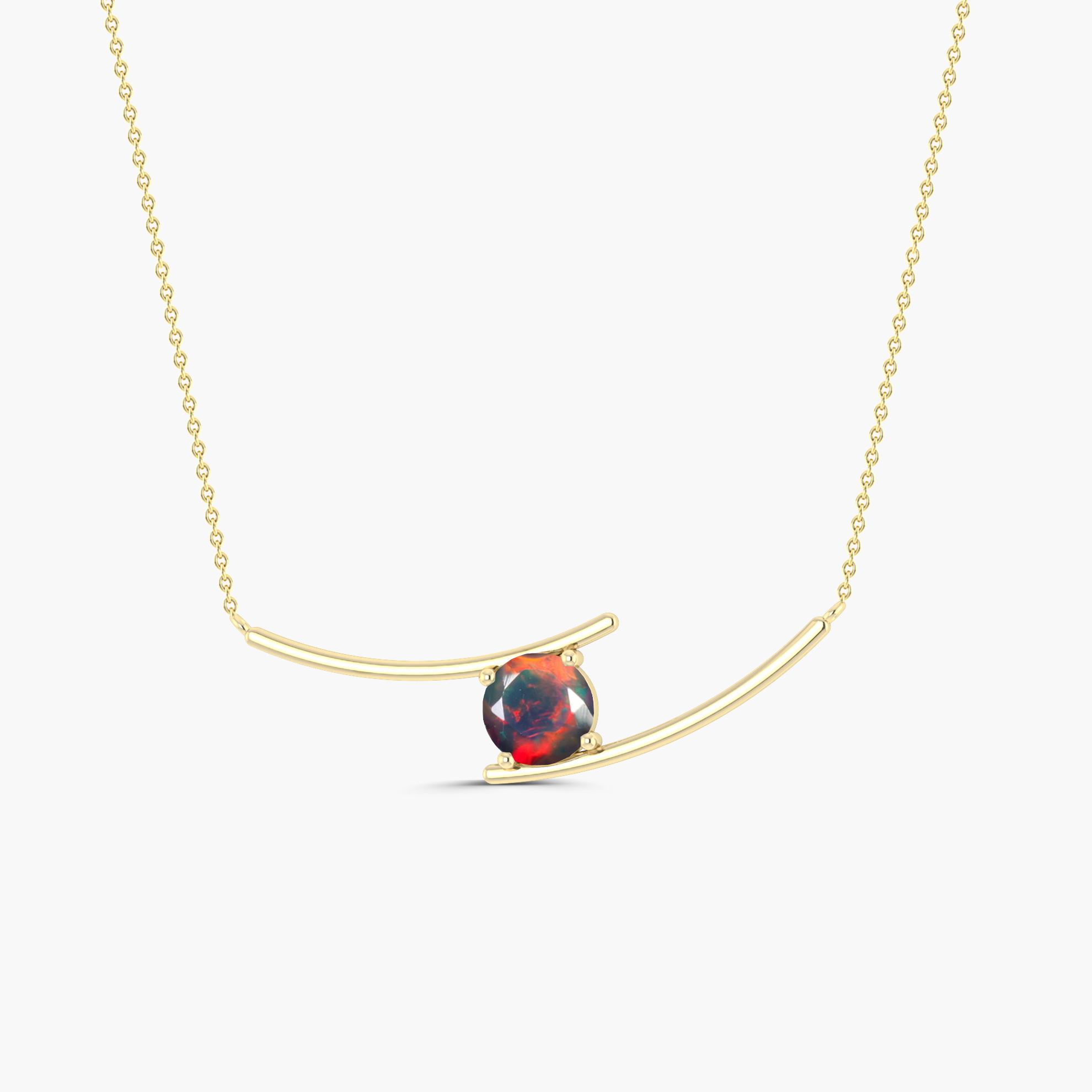 Bypass Pendant Chain Necklace with 7 MM Natural Black Opal