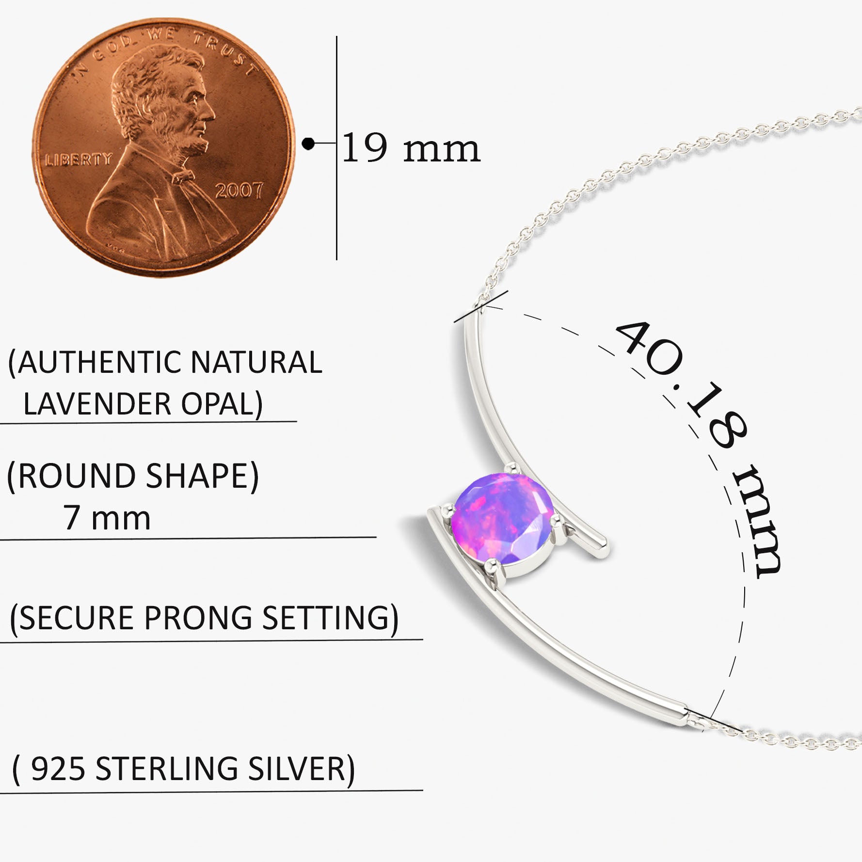 Bypass Pendant Chain Necklace with 7 MM Natural Lavender Opal