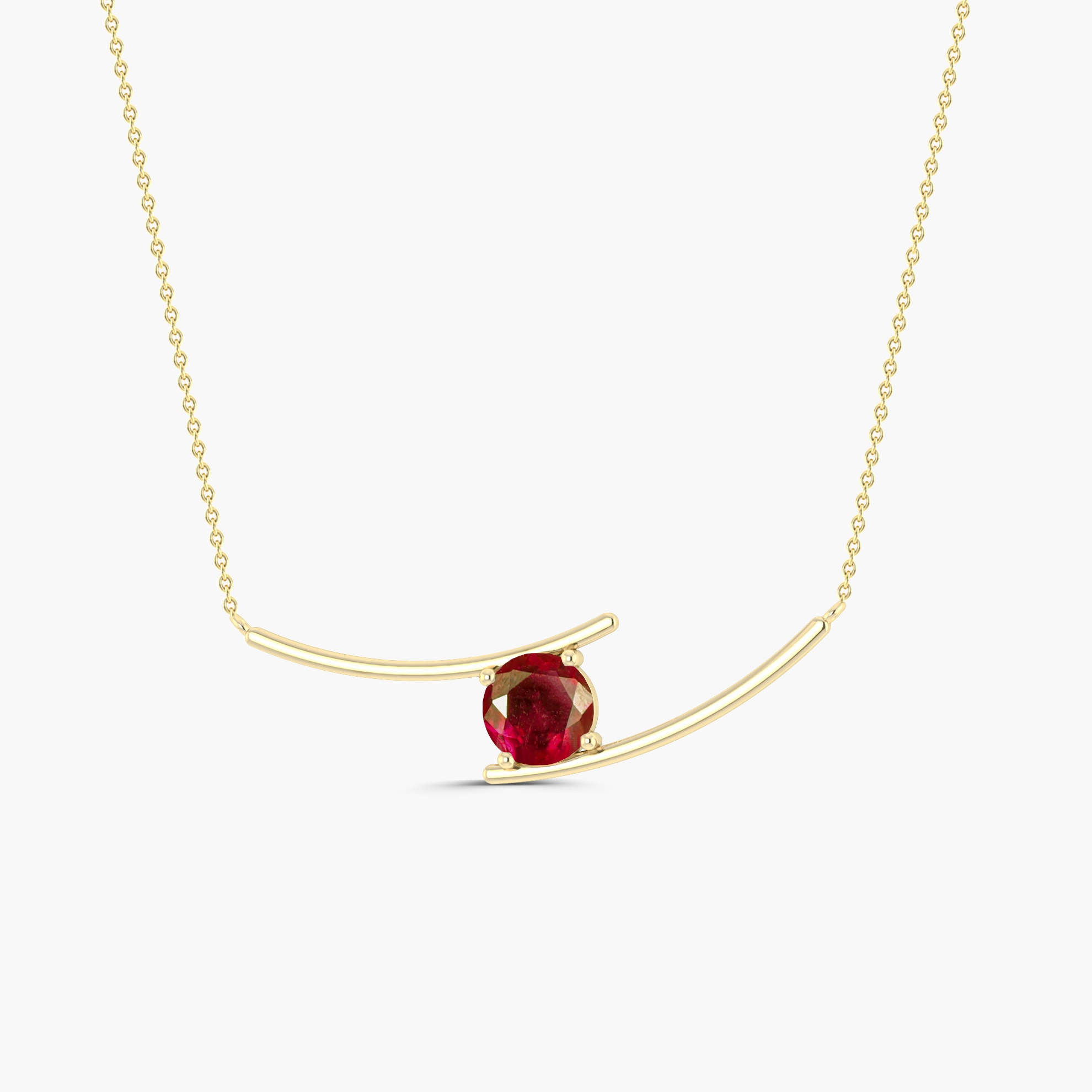 Bypass Pendant Chain Necklace with 7 MM Natural Ruby