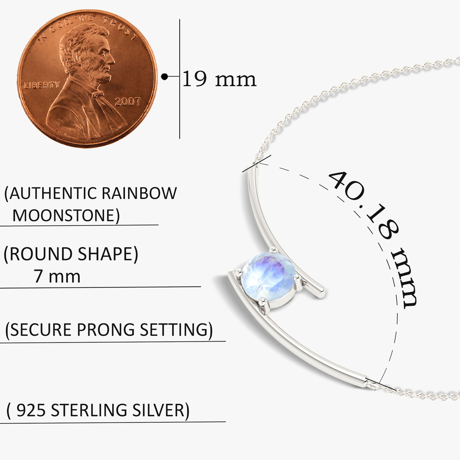Bypass Pendant Chain Necklace with 7 MM Natural Moonstone