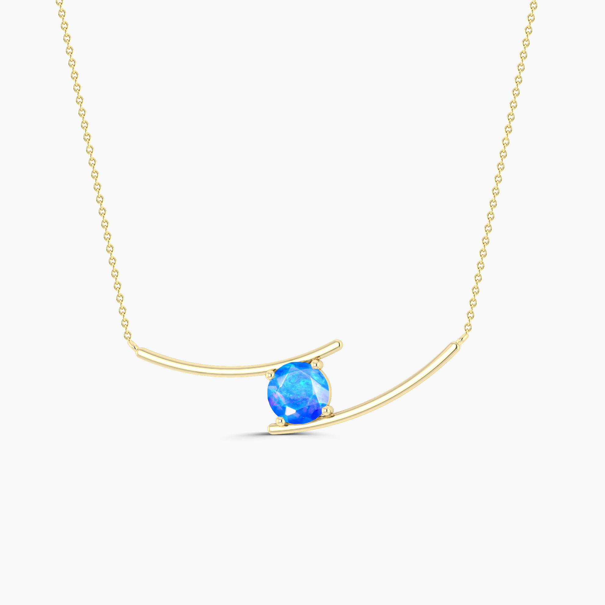 Bypass Pendant Chain Necklace with 7 MM Natural Blue Opal