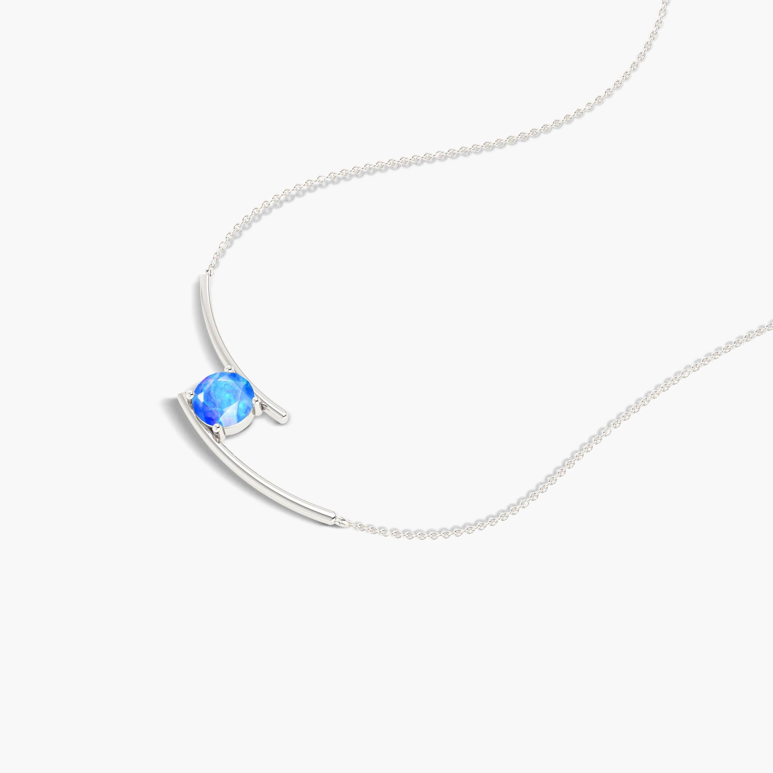 Bypass Pendant Chain Necklace with 7 MM Natural Blue Opal