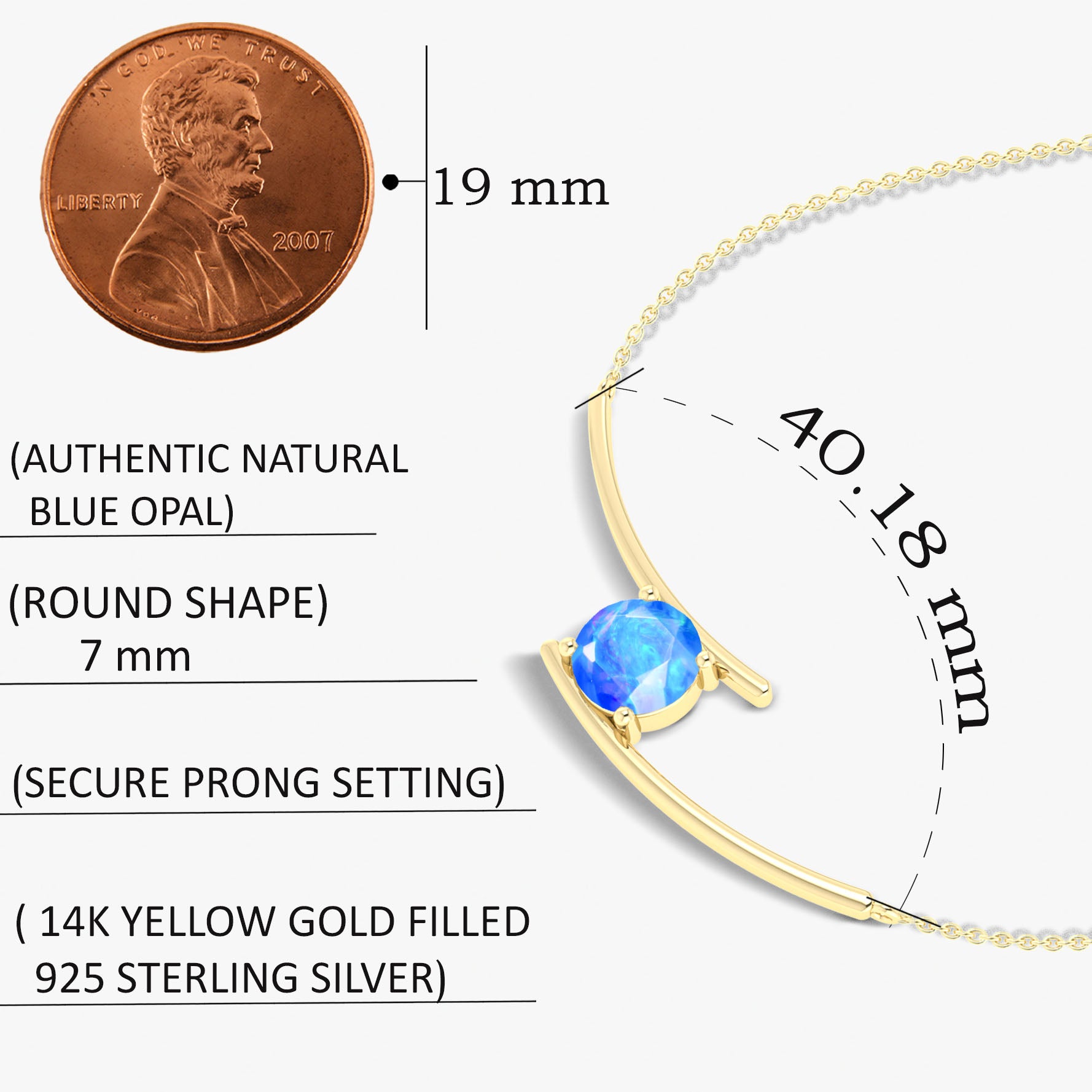 Bypass Pendant Chain Necklace with 7 MM Natural Blue Opal