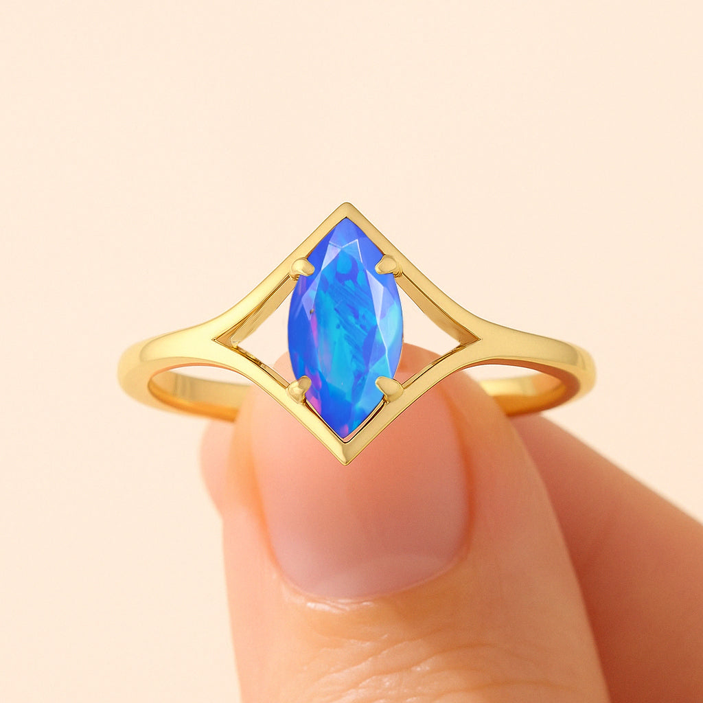 Marquise Shape 8X4 MM Natural Blue Opal Solitaire Ring