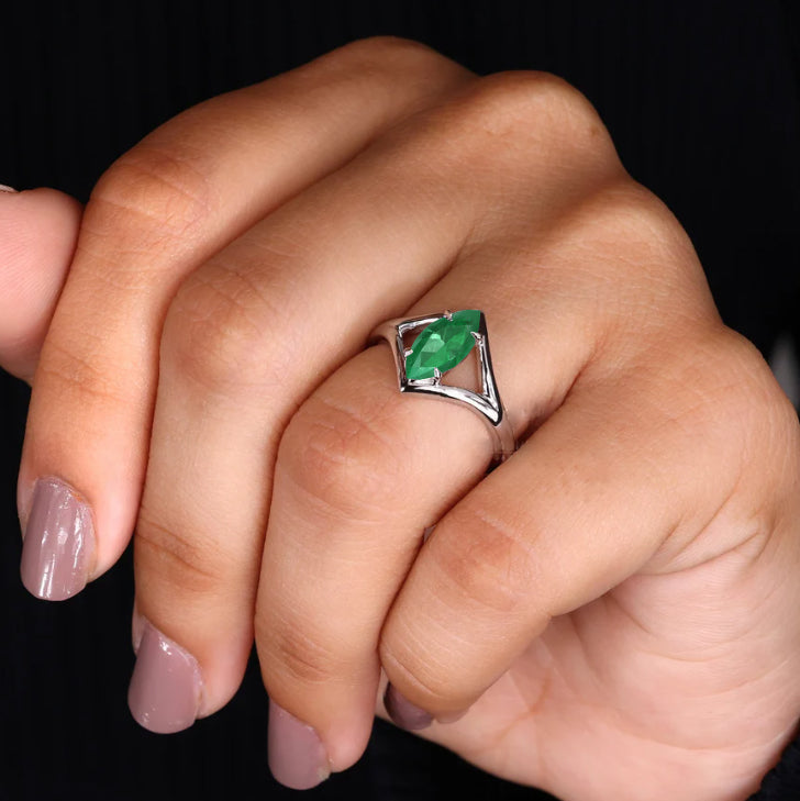 Beautiful dainty Marquise Lab-Grown Emerald ring
