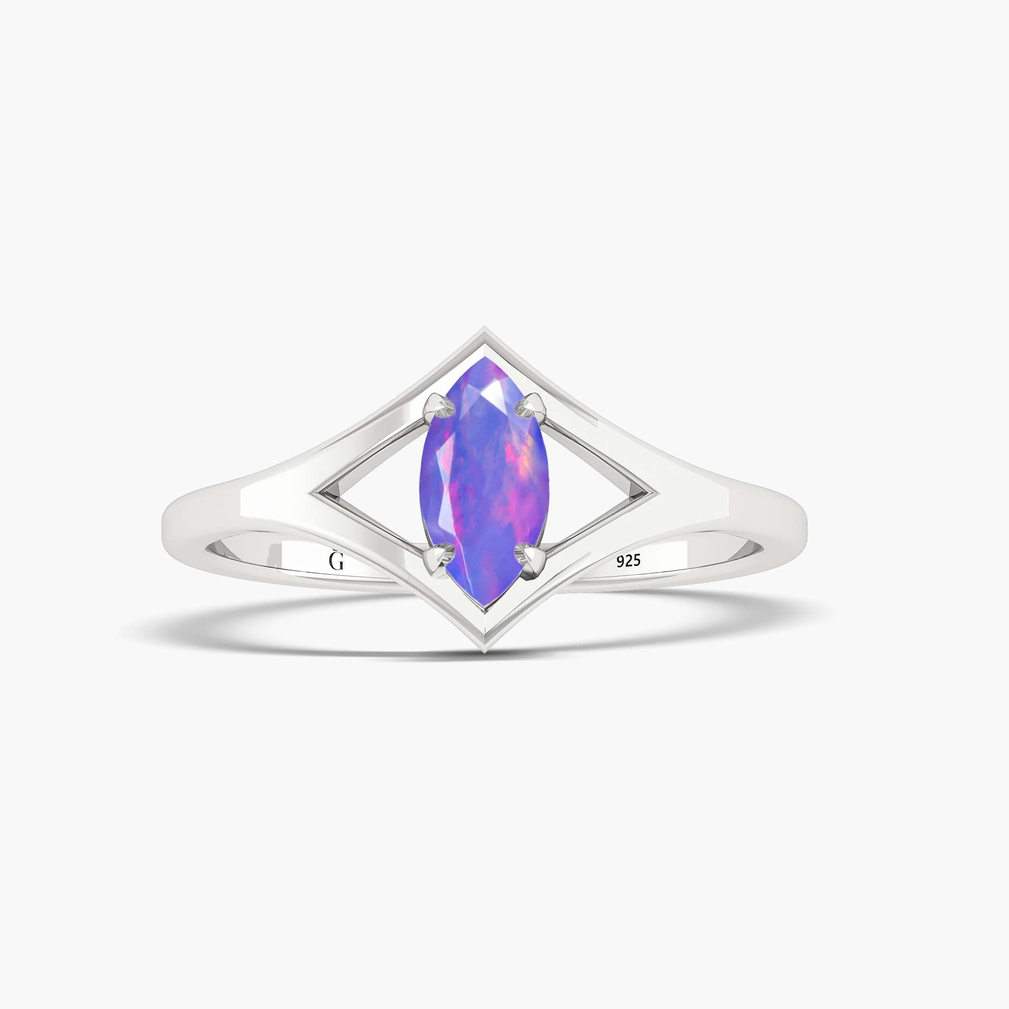 Dainty Marquise Lavender fire Ethiopian opal ring