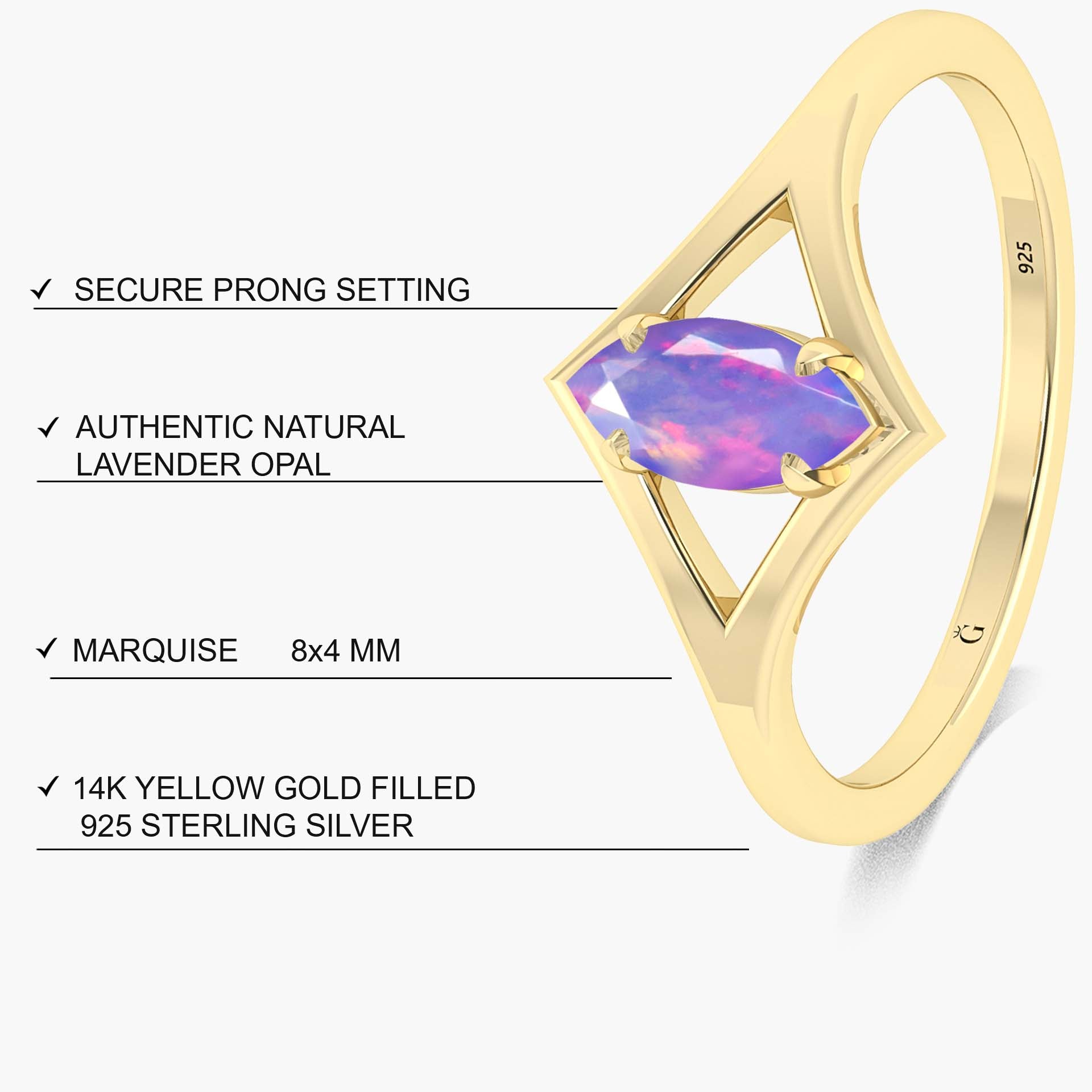 Dainty Marquise Lavender fire Ethiopian opal ring