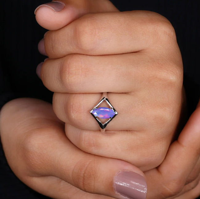 Dainty Marquise Lavender fire Ethiopian opal ring