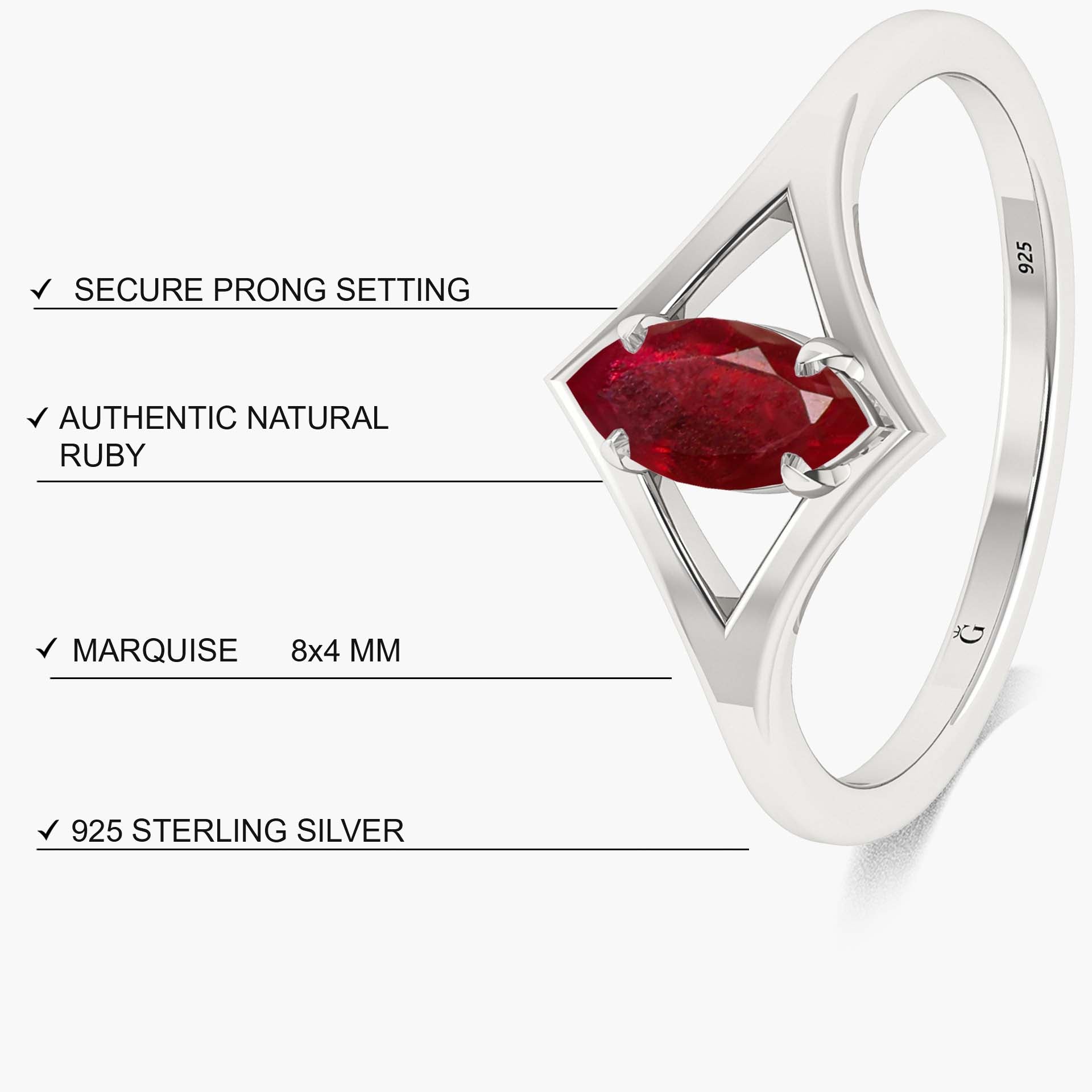 Marquise Shape 8X4 MM Natural Ruby Solitaire Ring