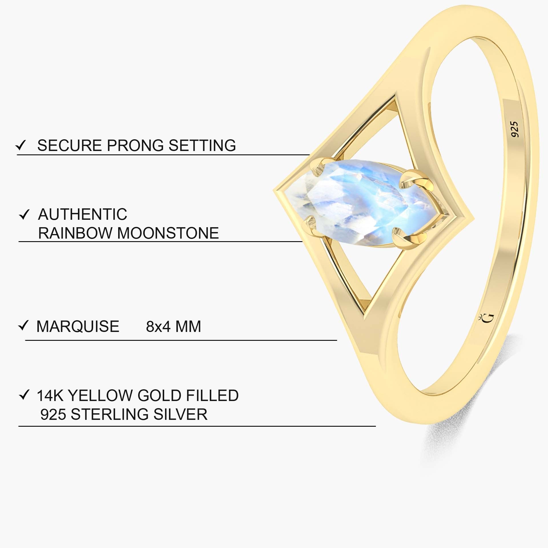 Beautiful Marquise Shape White rainbow moonstone Ring