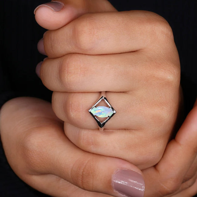 Natural fire Ethiopian opal Wedding ring for women
