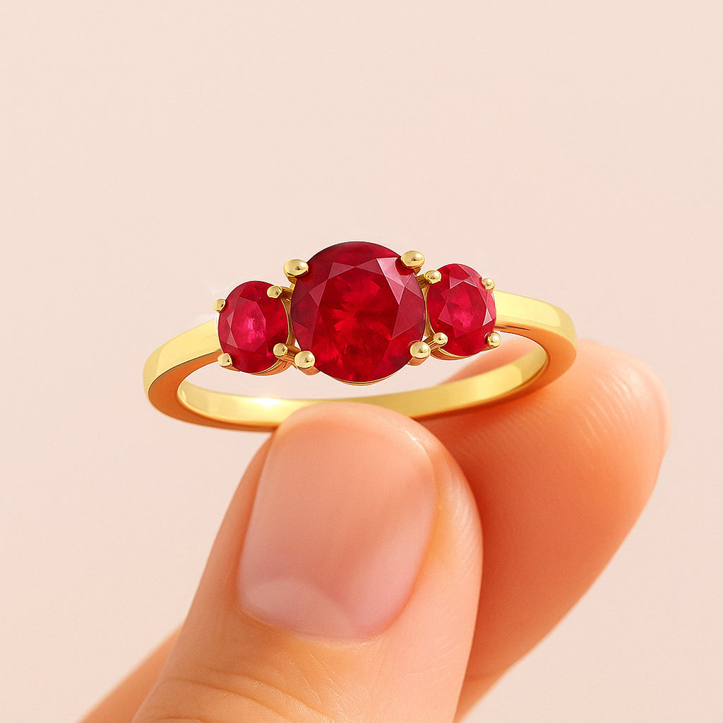 Natural Ruby Three Stone Engagement Ring