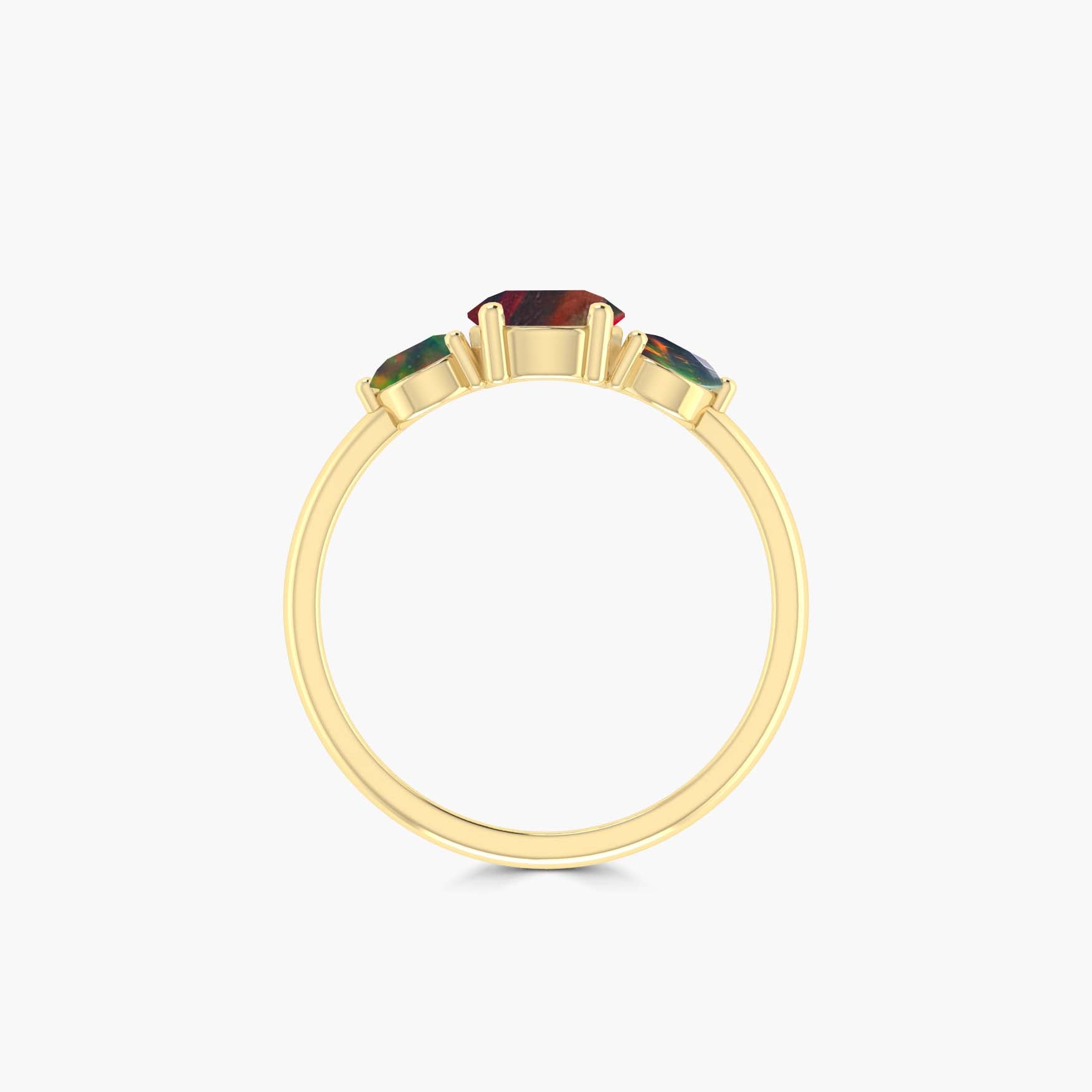 Dainty 3 Round Black fire Opal ring for women