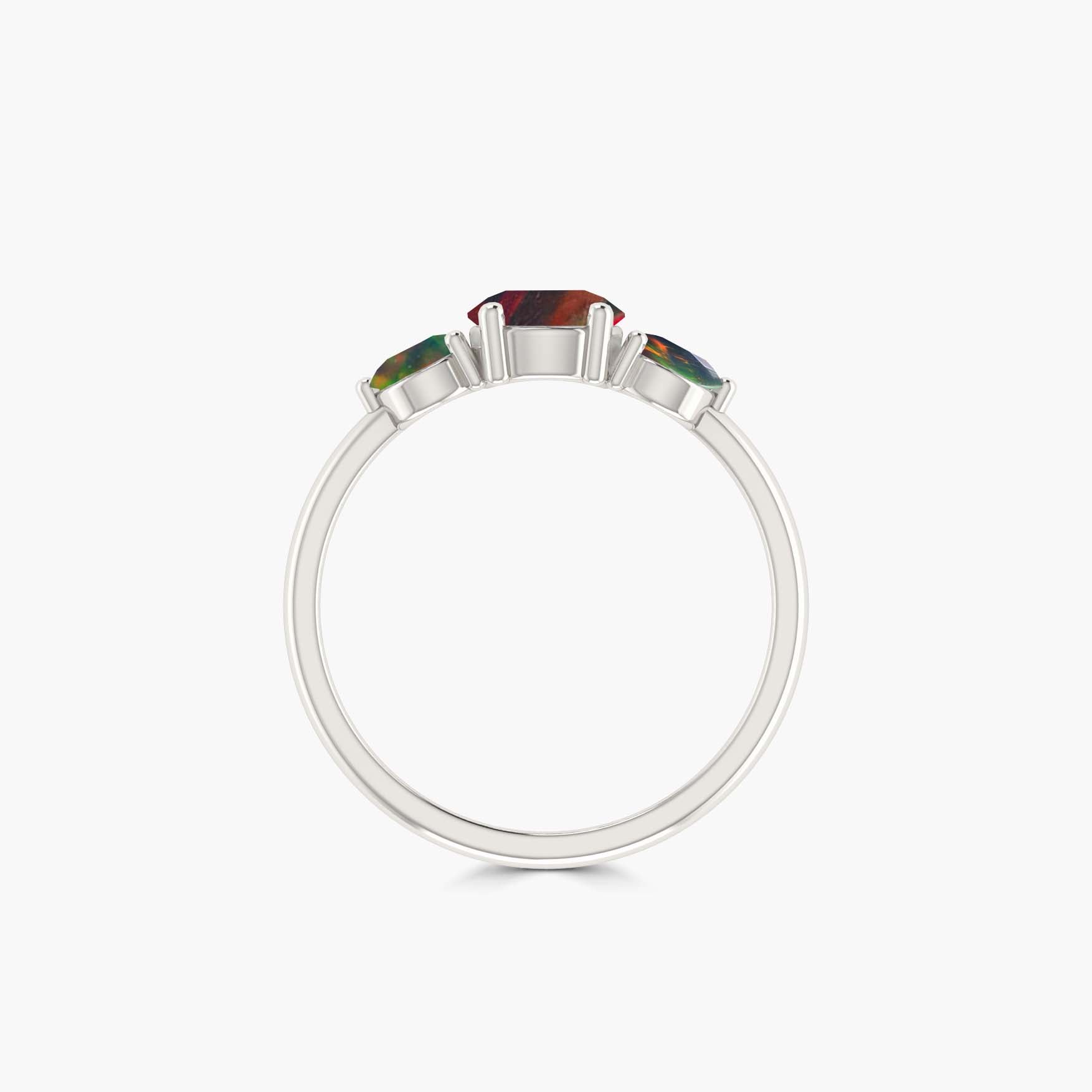 Dainty 3 Round Black fire Opal ring for women