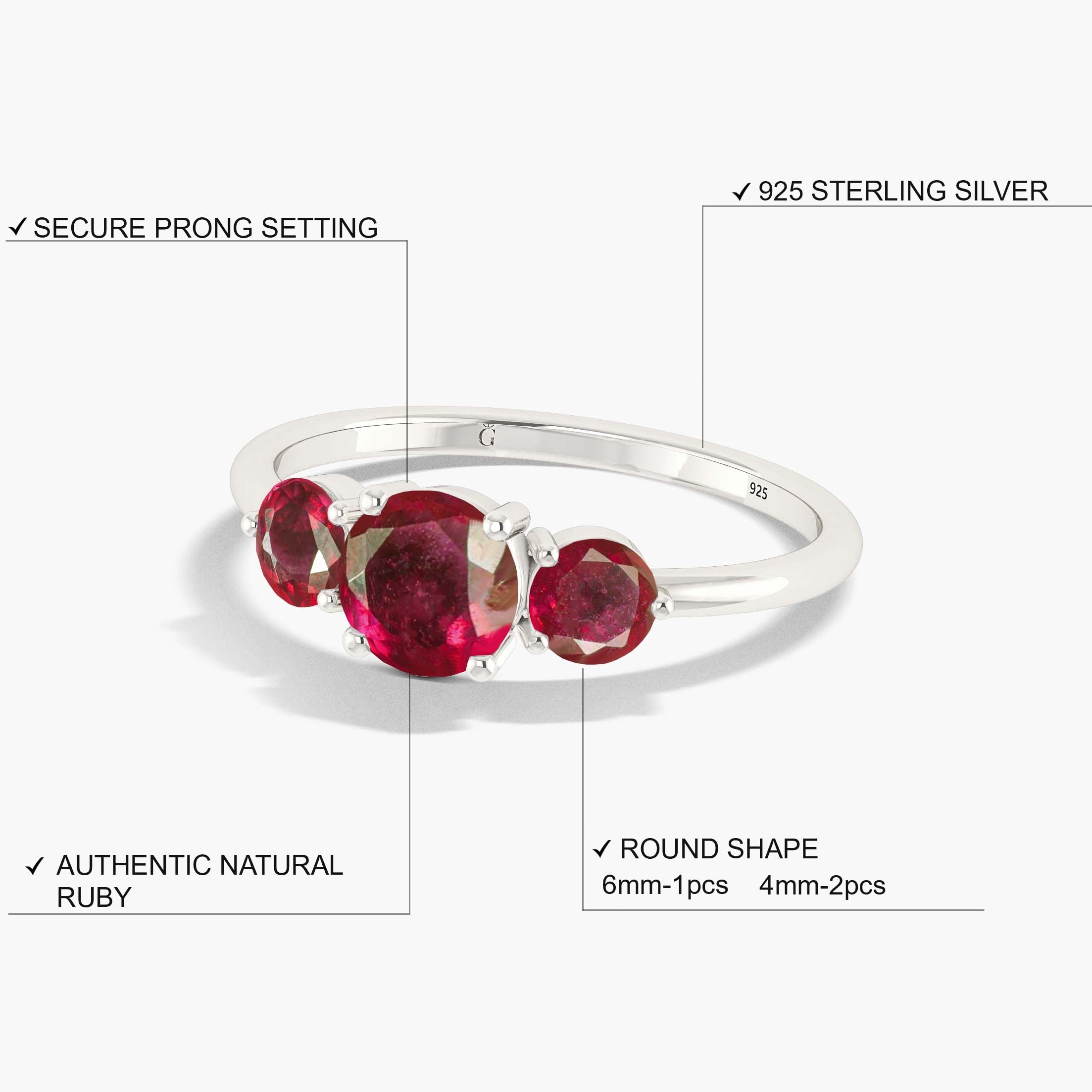 3 Round Gorgeous red Rose Ruby ring for her