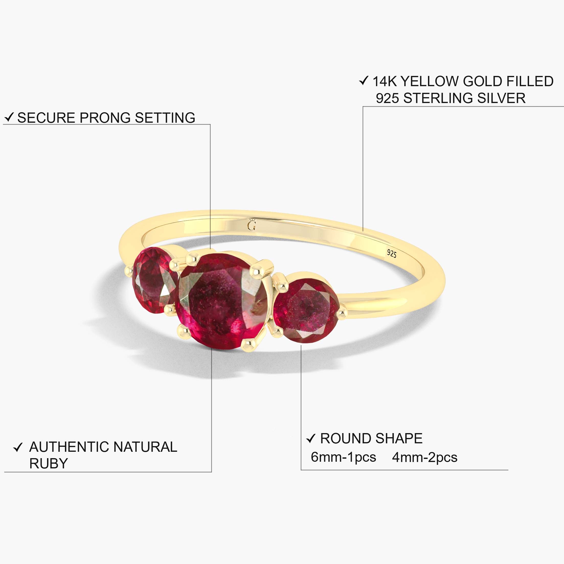 3 Round Gorgeous red Rose Ruby ring for her