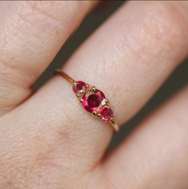 3 Round Gorgeous red Rose Ruby ring for her