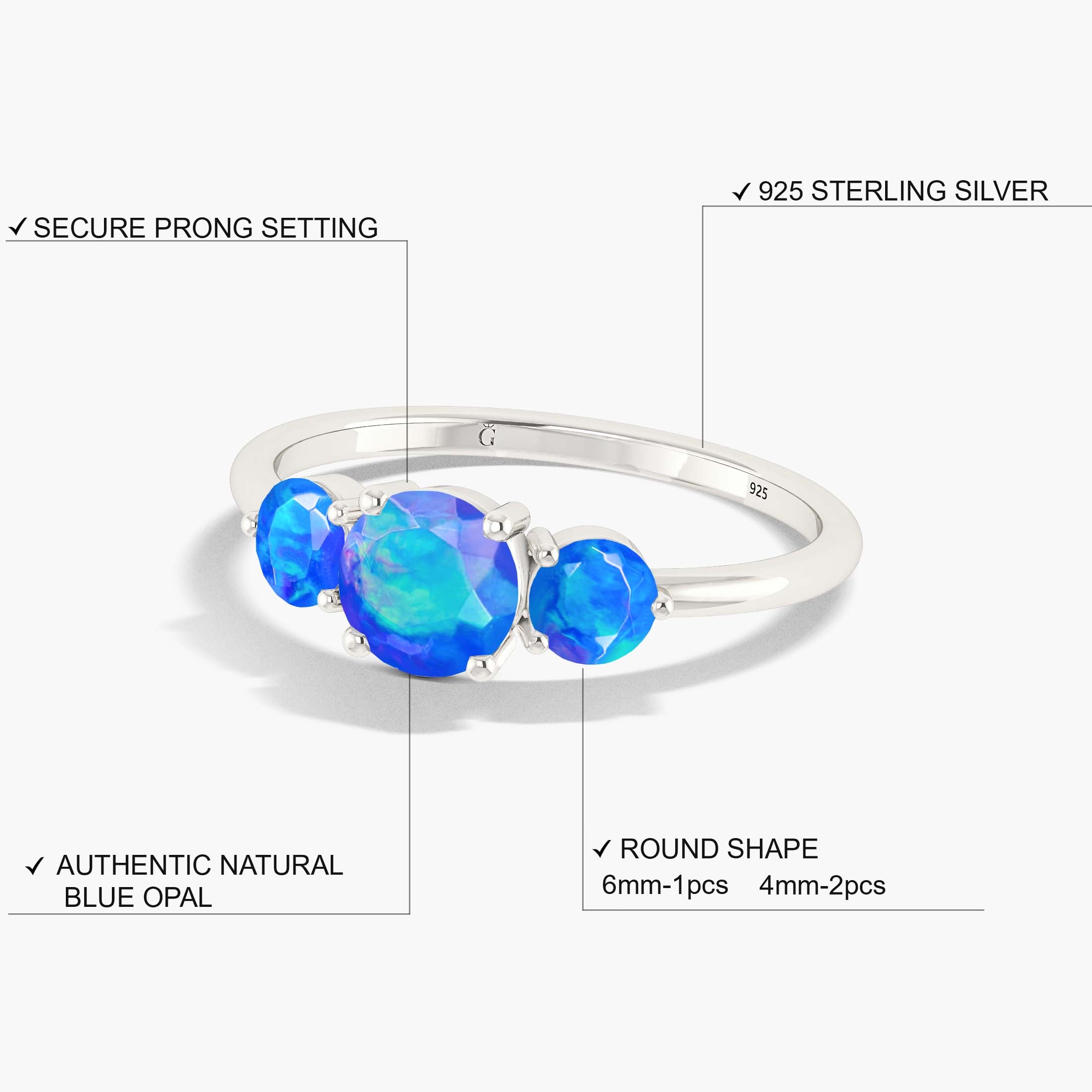 Genuine fire Blue Ethiopian opal round stones ring