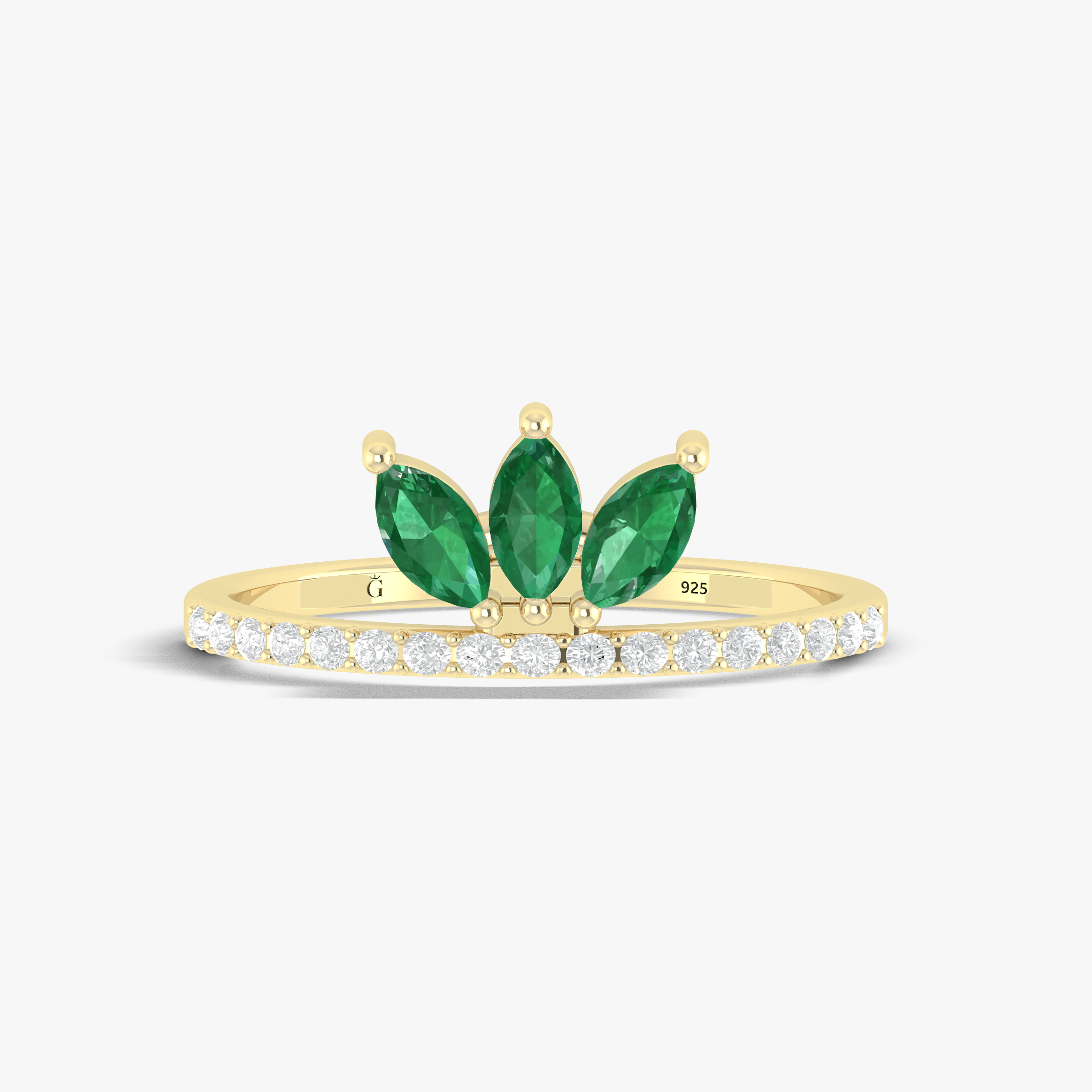 3 Marquise Lab Grown Green Emerald Engagement ring