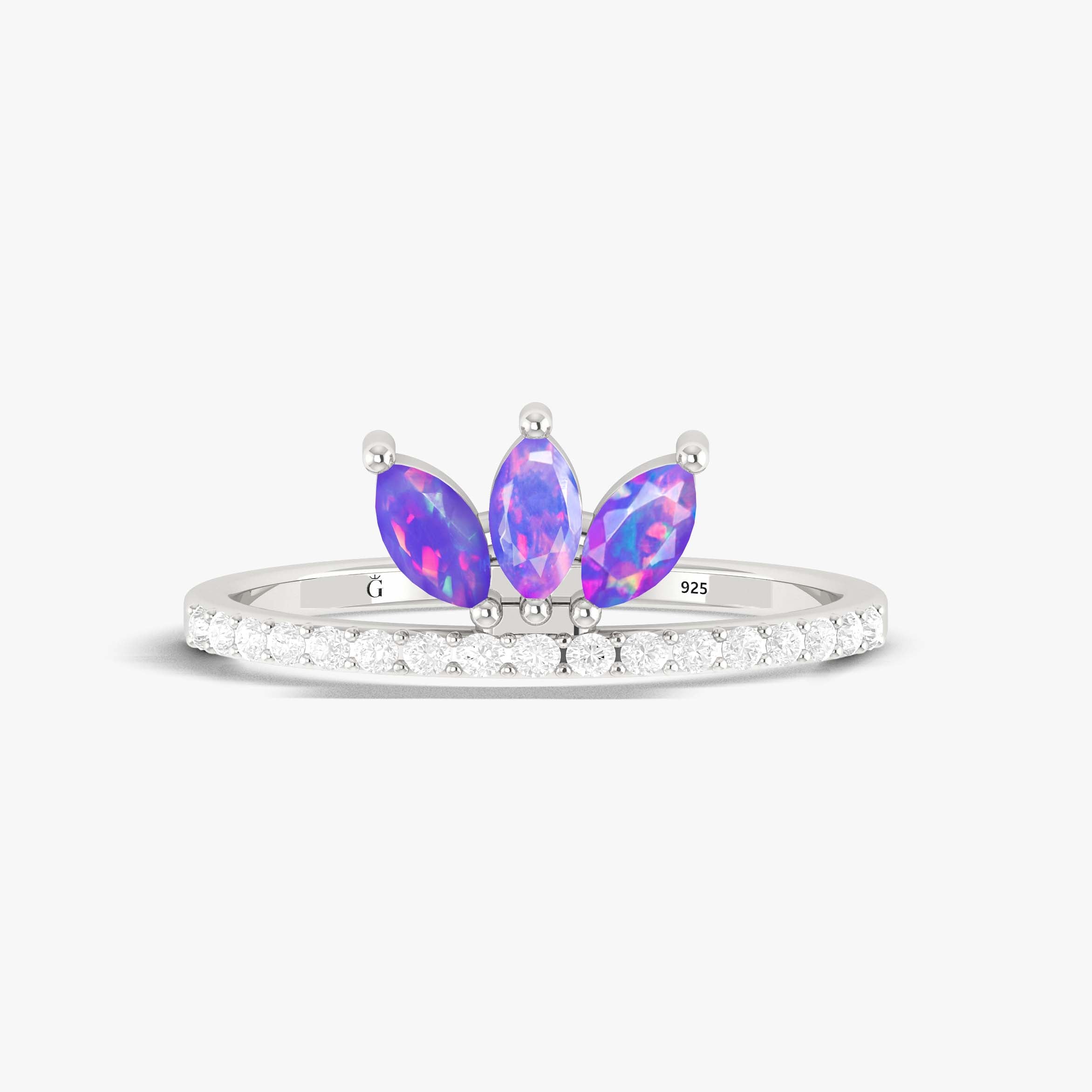 Lavender fire 3 Marquise Ethiopian opal ring