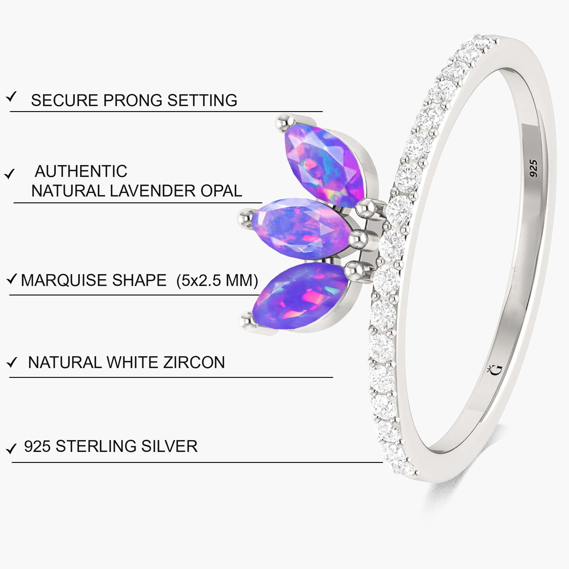 Lavender fire 3 Marquise Ethiopian opal ring