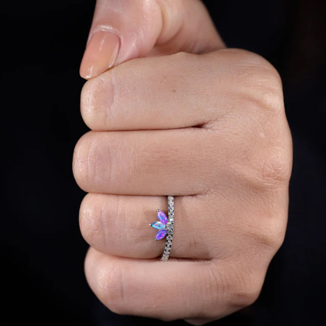 Lavender fire 3 Marquise Ethiopian opal ring
