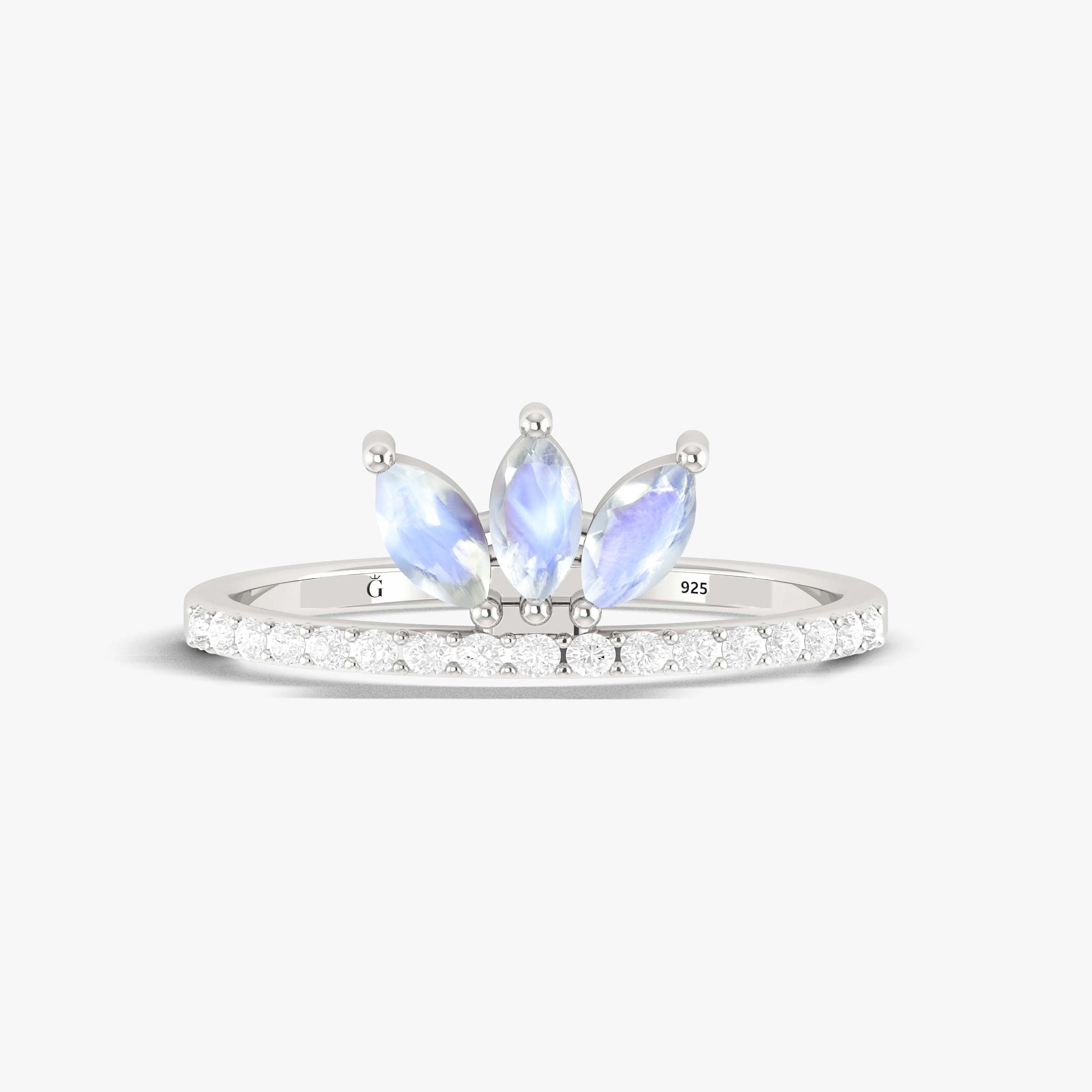 Beautiful Moonstone Marquise 3 stone ring for princess
