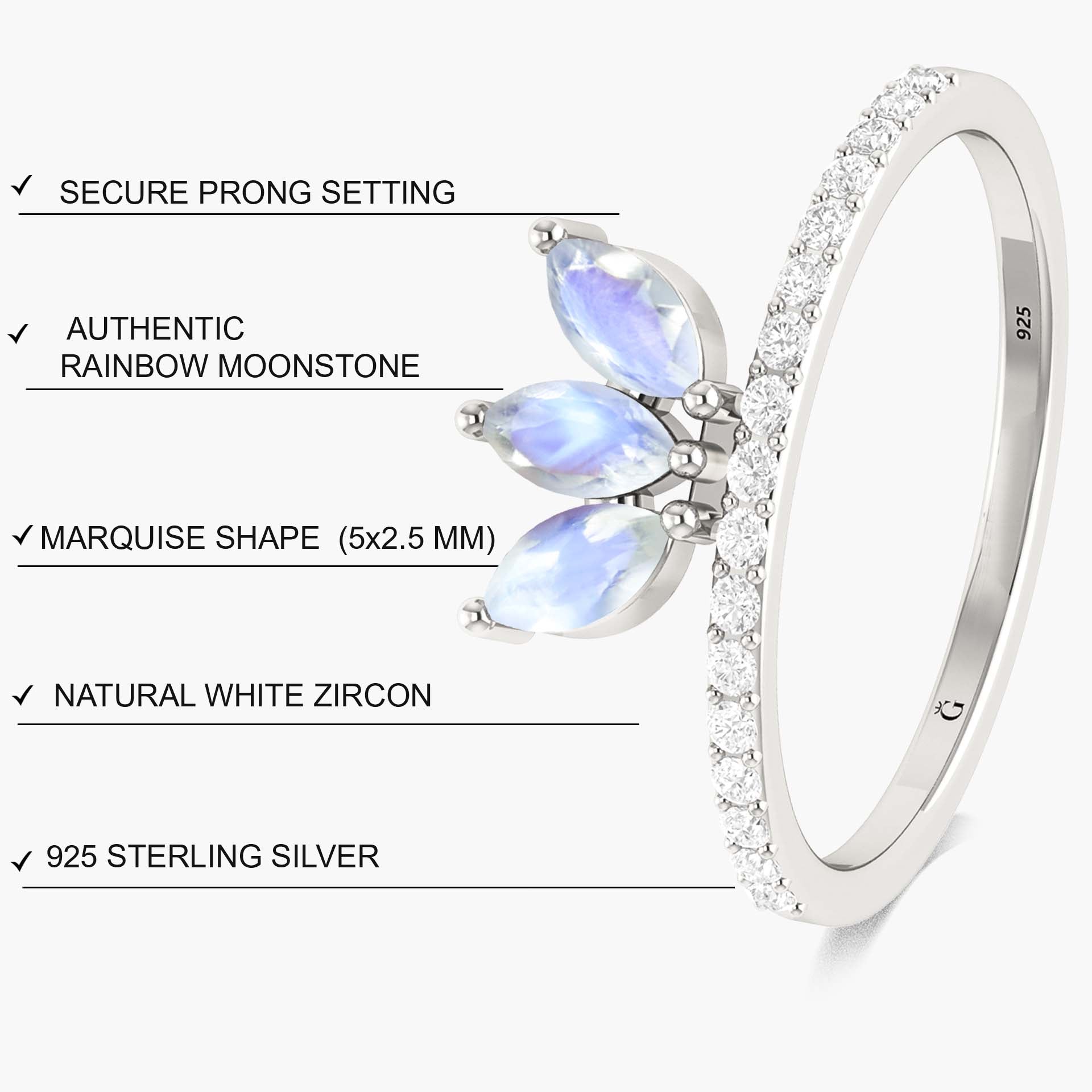 Beautiful Moonstone Marquise 3 stone ring for princess