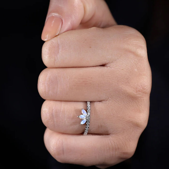 Beautiful Moonstone Marquise 3 stone ring for princess