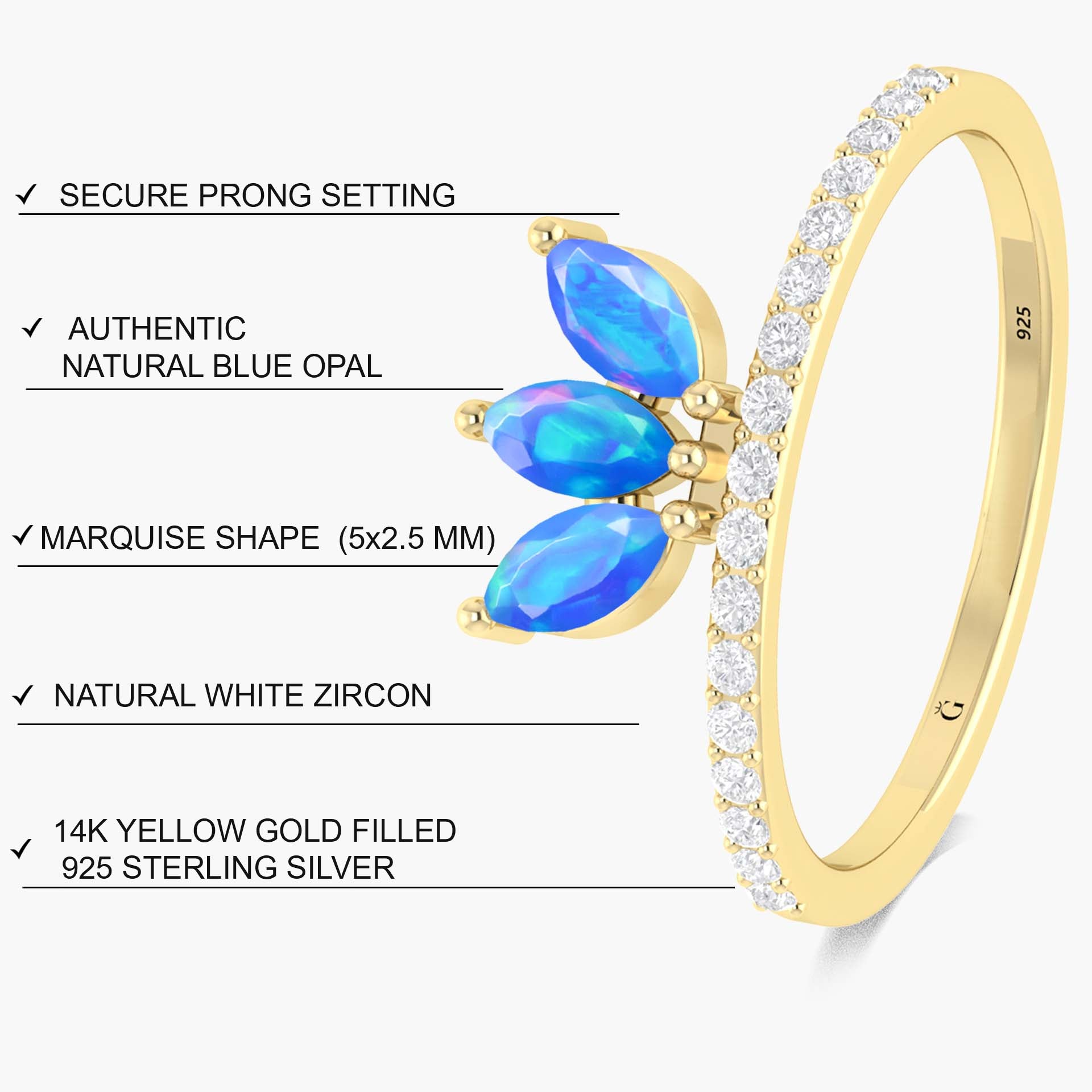 3 Marquise blue fire Ethiopian opall wedding ring