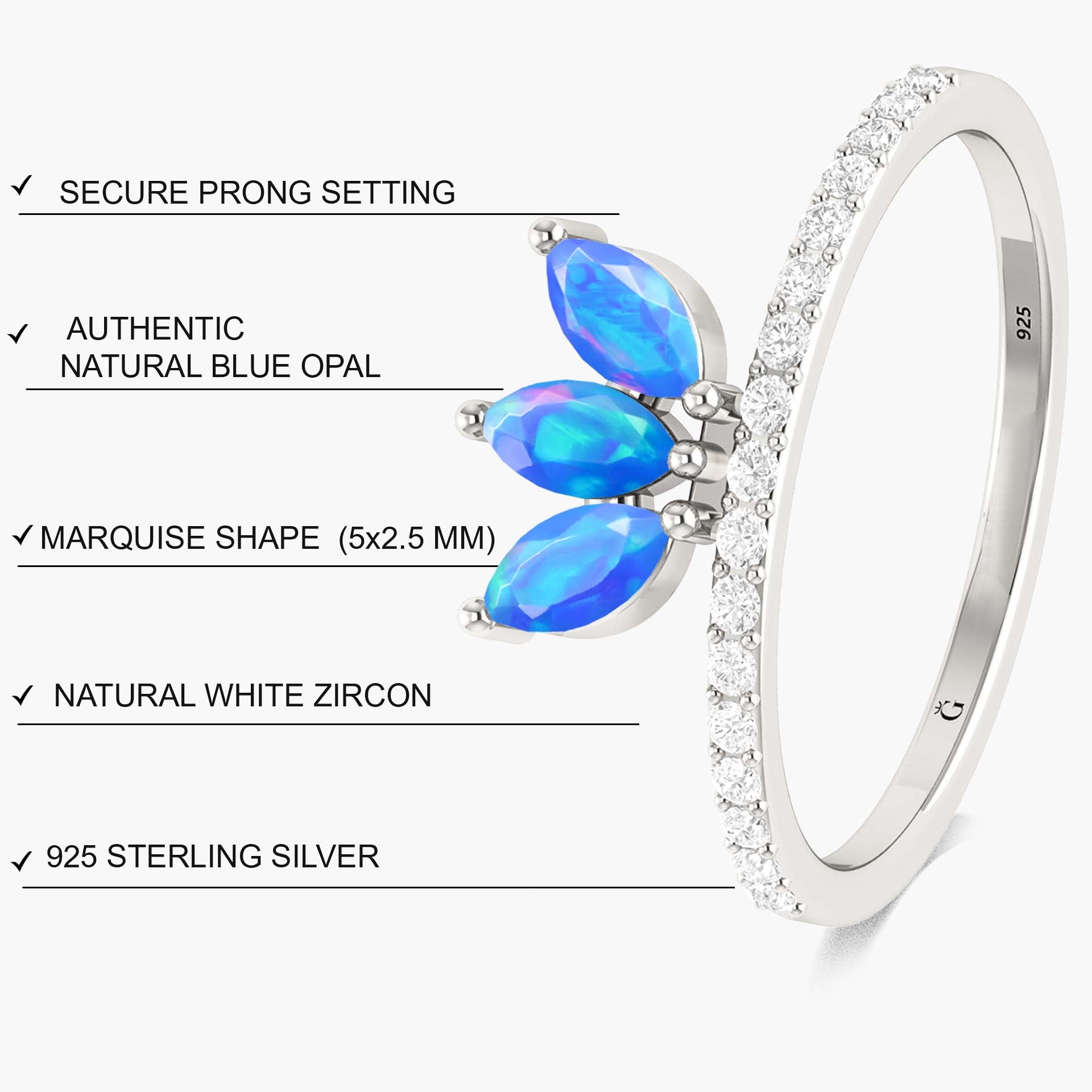 3 Marquise blue fire Ethiopian opall wedding ring