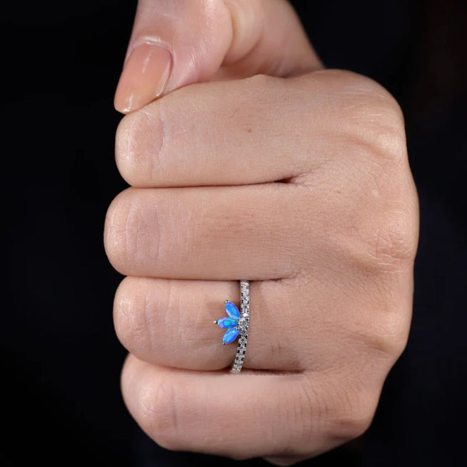 3 Marquise blue fire Ethiopian opall wedding ring