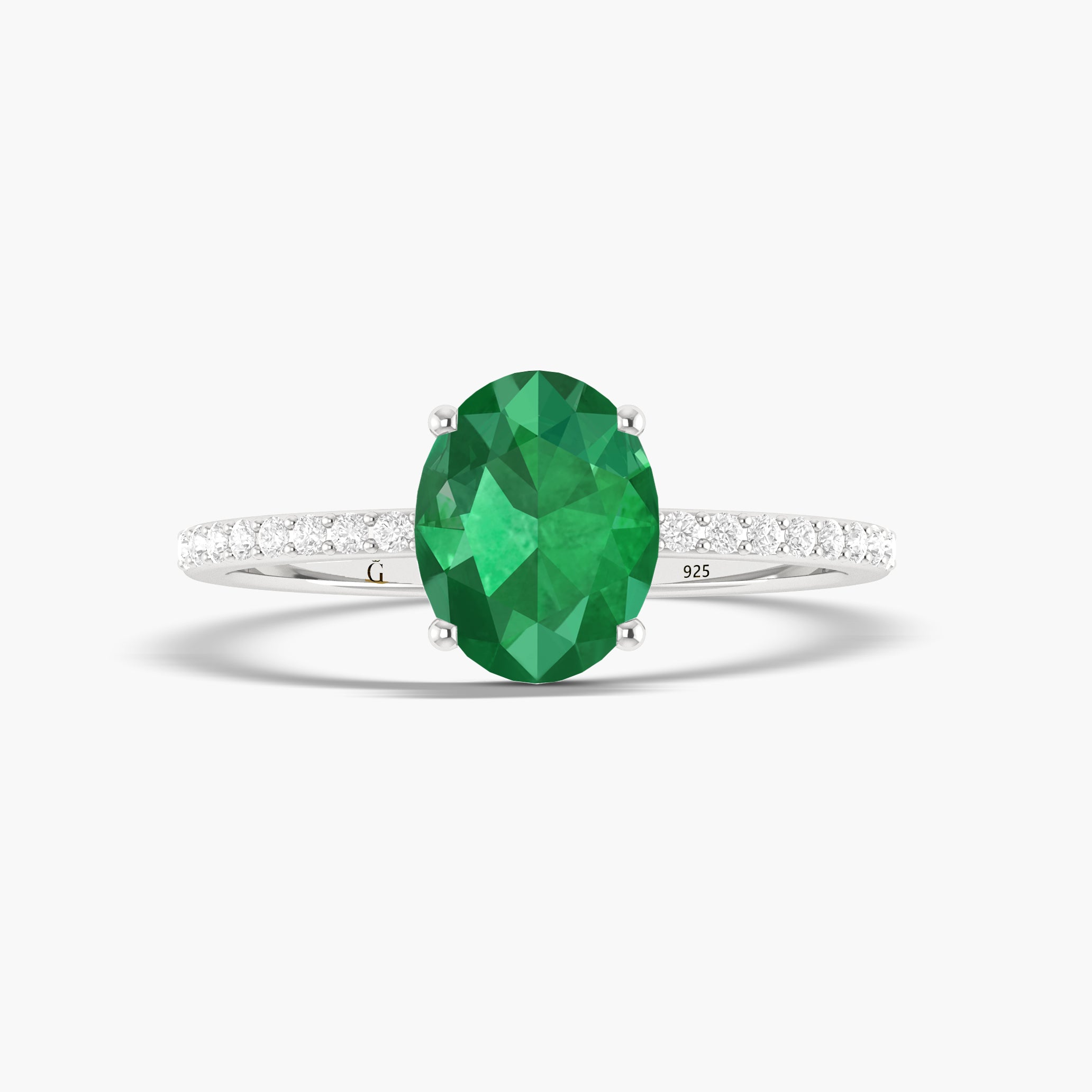 Lab Grown Green Emerald 6 x 8 MM Oval Statement ring