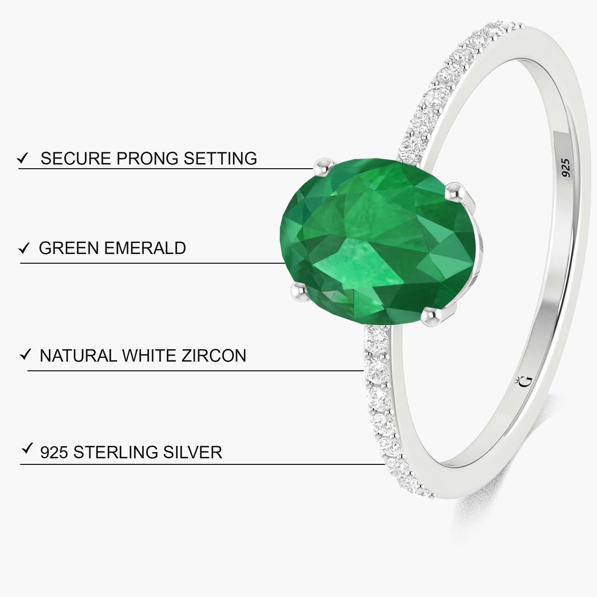 Lab Grown Green Emerald 6 x 8 MM Oval Statement ring