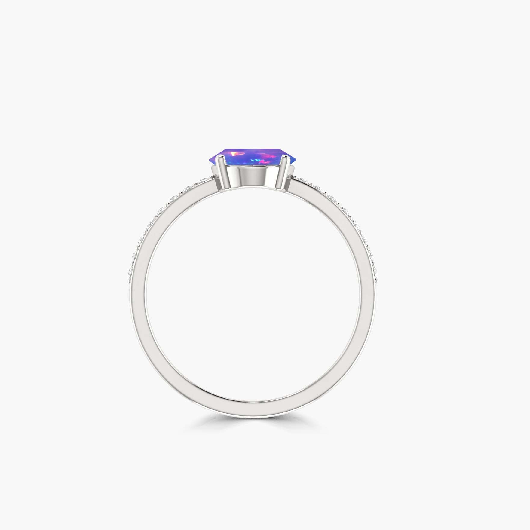 Oval Lavender fire Ethiopian opal wedding ring