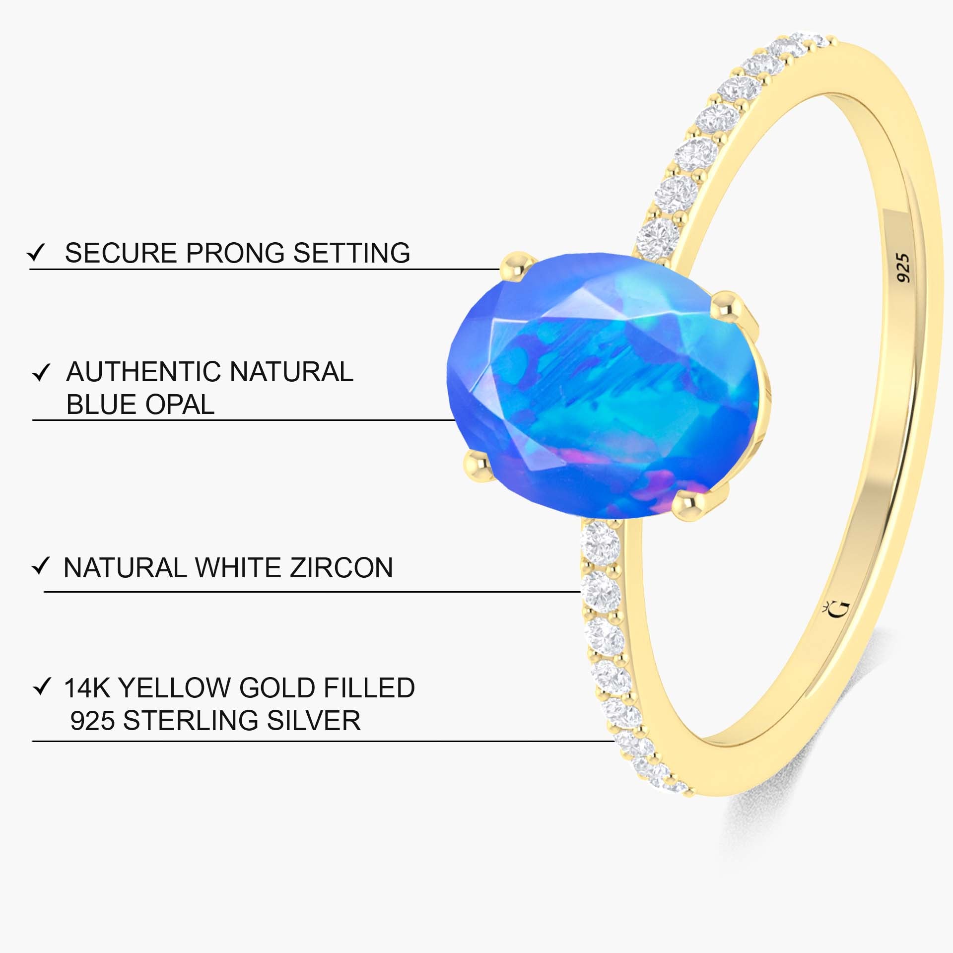 Blue oval Ethiopian fire opal Statement ring for women