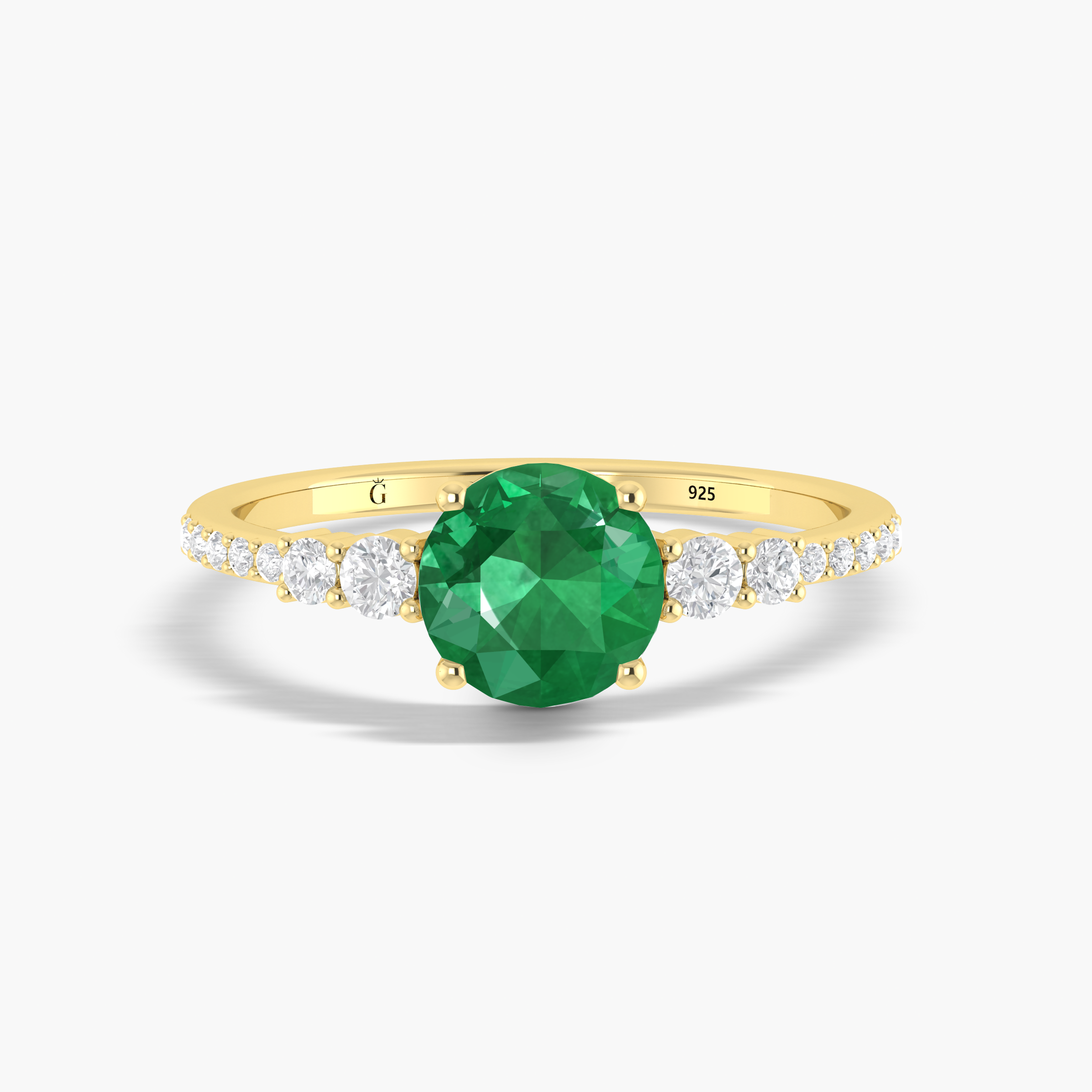 Green Lab Grown 6MM Round Emerald Ring