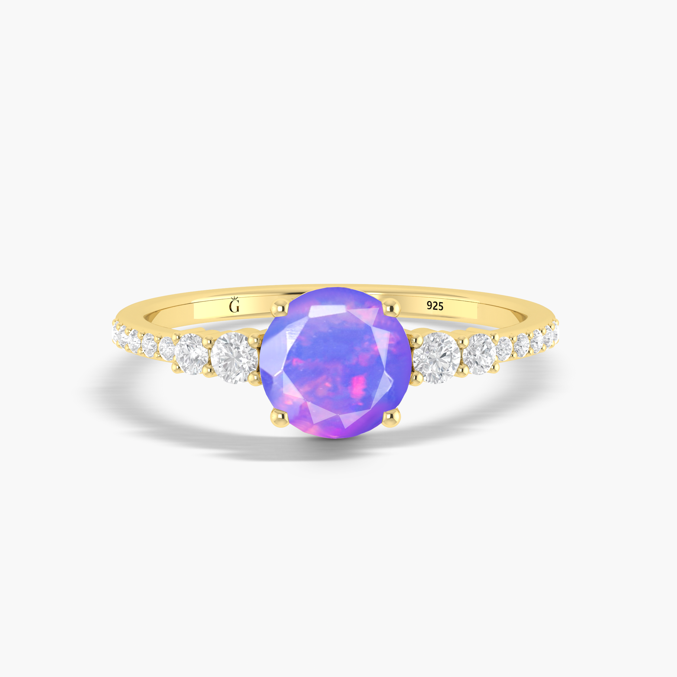 Dainty round Lavender fire Ethiopian opal wedding ring