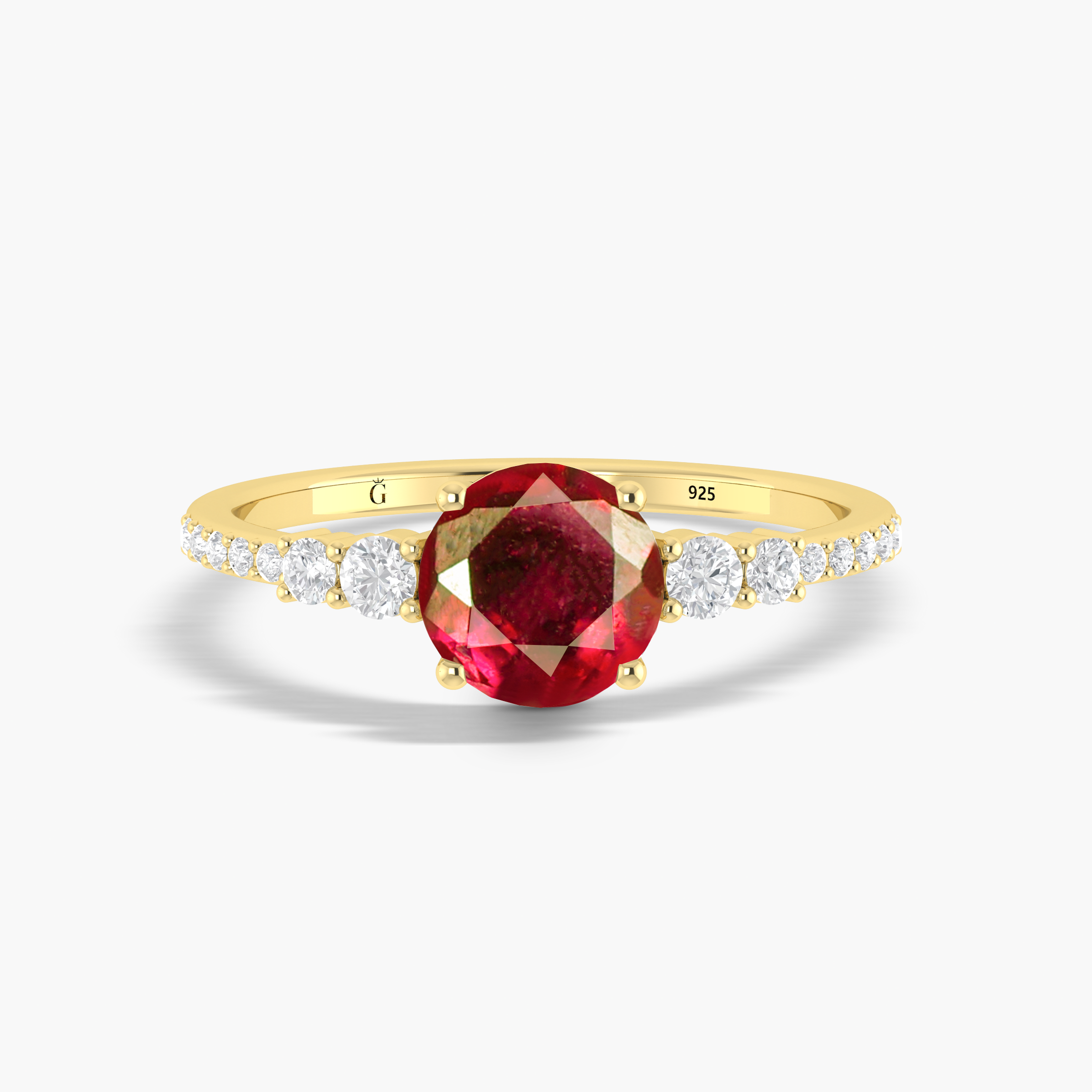 Dainty round Ruby Wedding gold ring for women