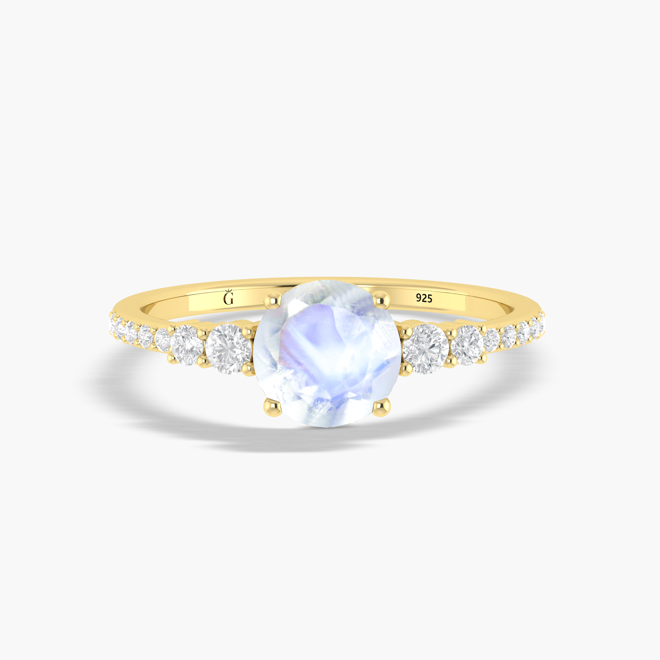 Round Moonstone with round Zircon Handcrafted ring