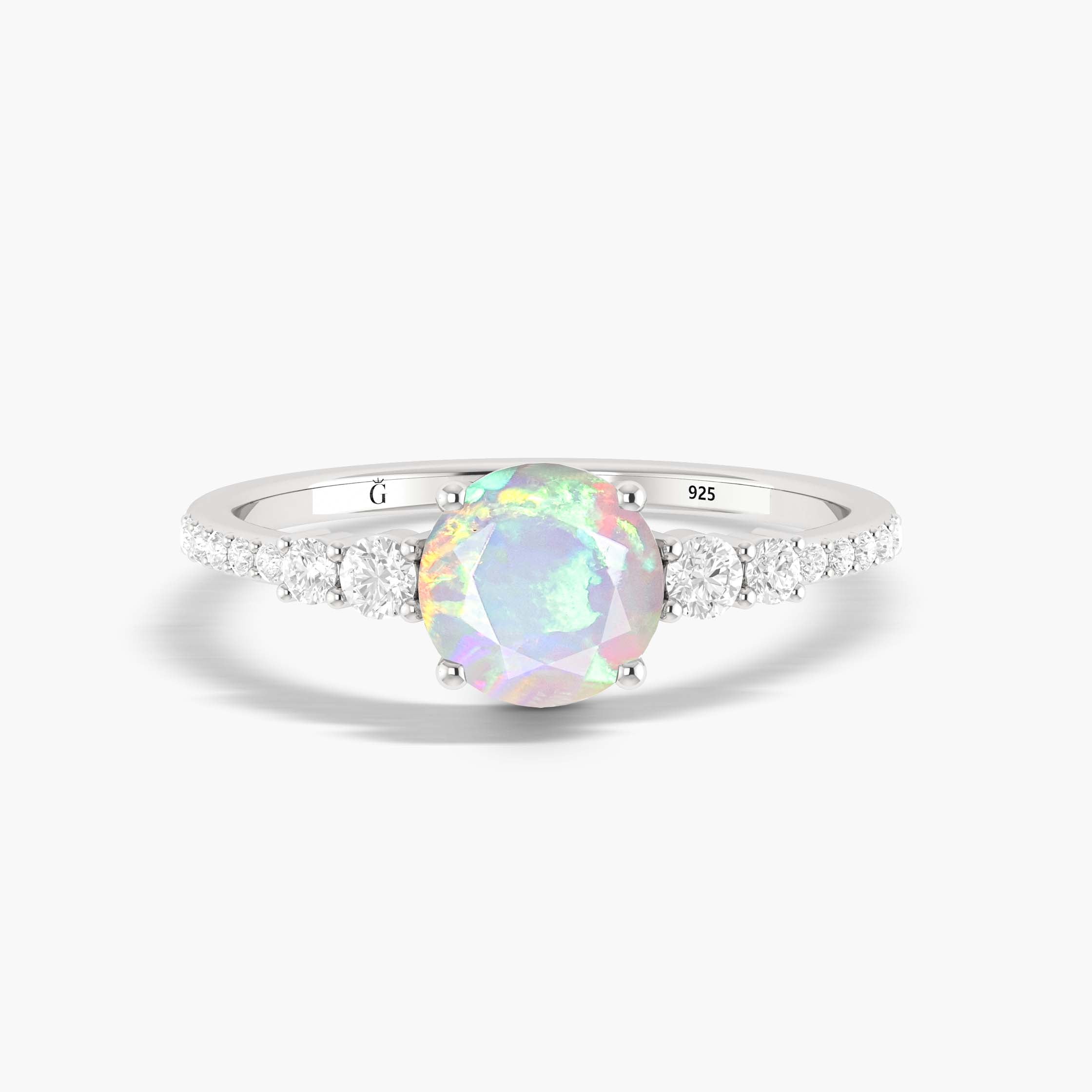Genuine White fire Round Ethiopian opal statement ring