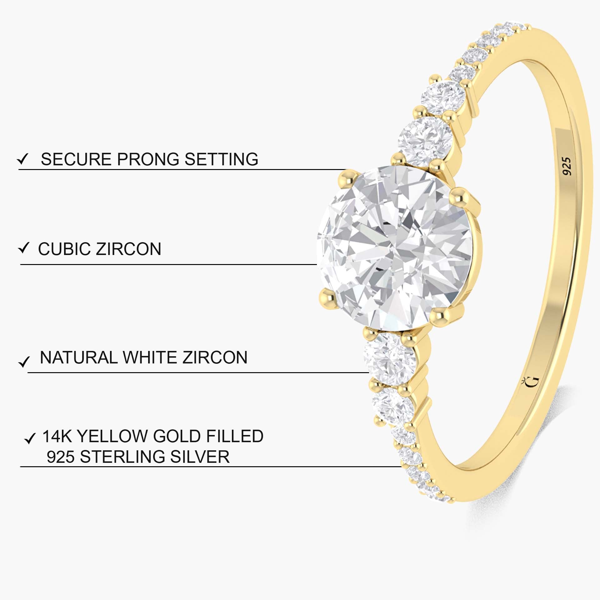 6 MM Vintage Round Cubic Zirconia Gold Vermeil or silver ring